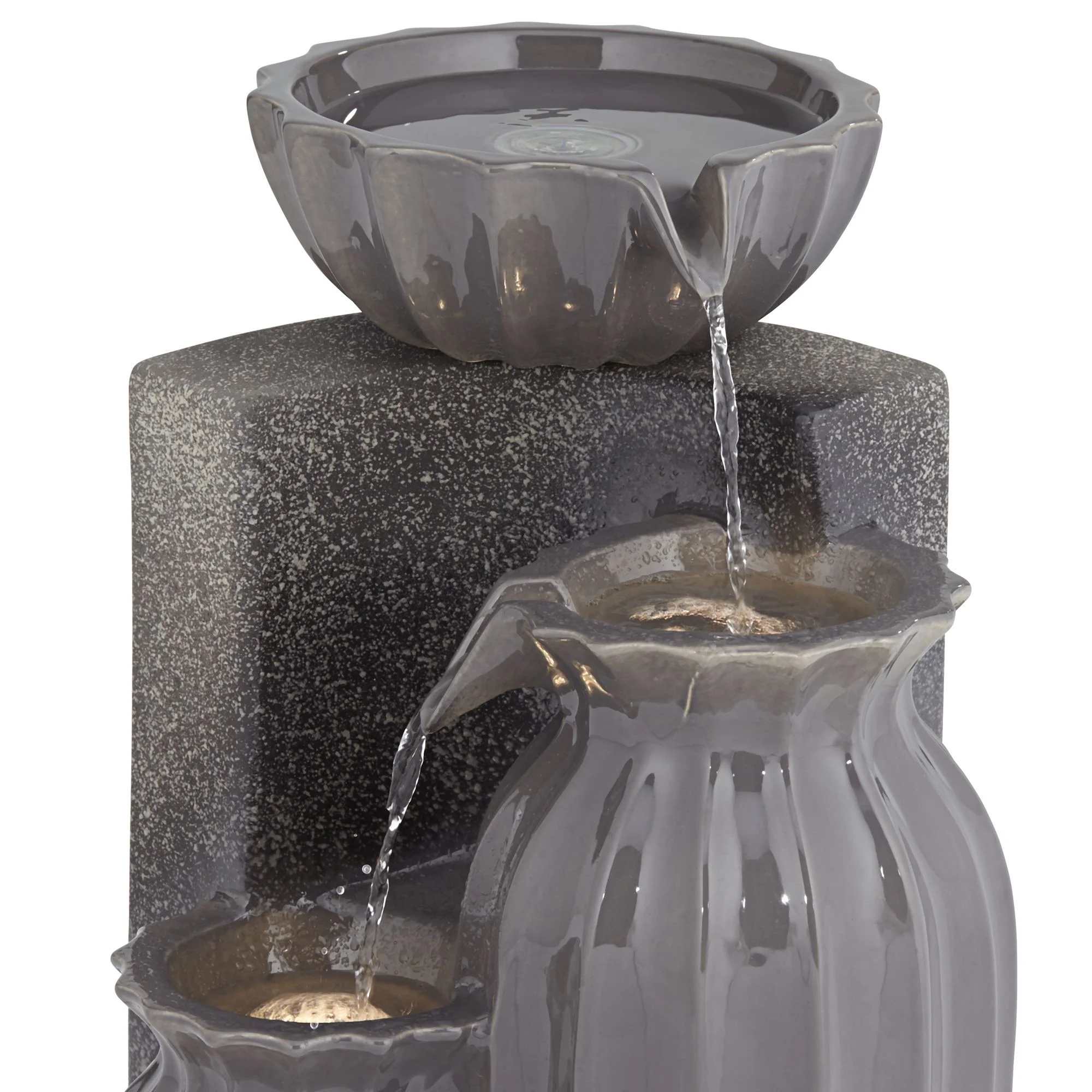 Three Bowls 26 1/2" High Large Modern Outdoor Decor Dark Gray Ceramic Floor Fountain with Light LED 3-Tier - Image 3