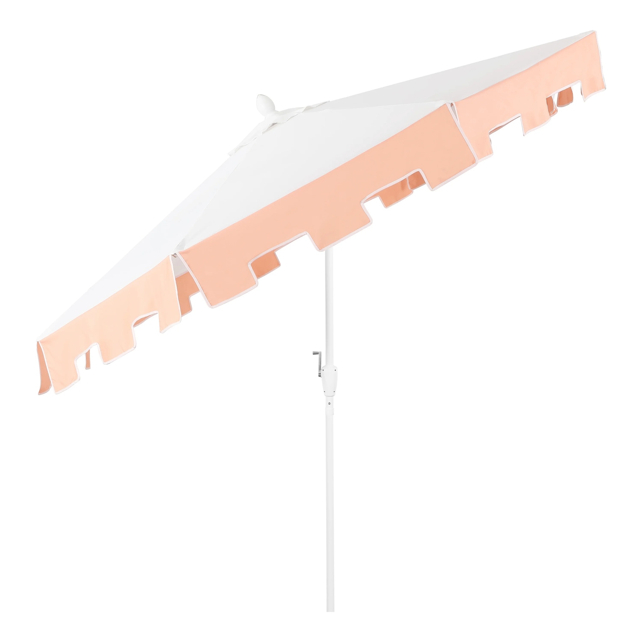 JONATHAN Y Baiona 9 ft. Market Patio Umbrella, Classic Mid-Century with UV Protection, Auto-Tilt, Crank and Wind Vent, White/Coral Pink - Image 9