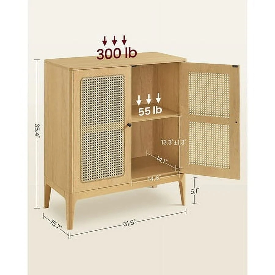 VASAGLE Rattan Sideboard Buffet Storage Cabinet, Kitchen Cupboard Server Console Table with Adjustable Shelves, 15.7 x 31.5 x 35.4 Inches for Entryway - Image 3