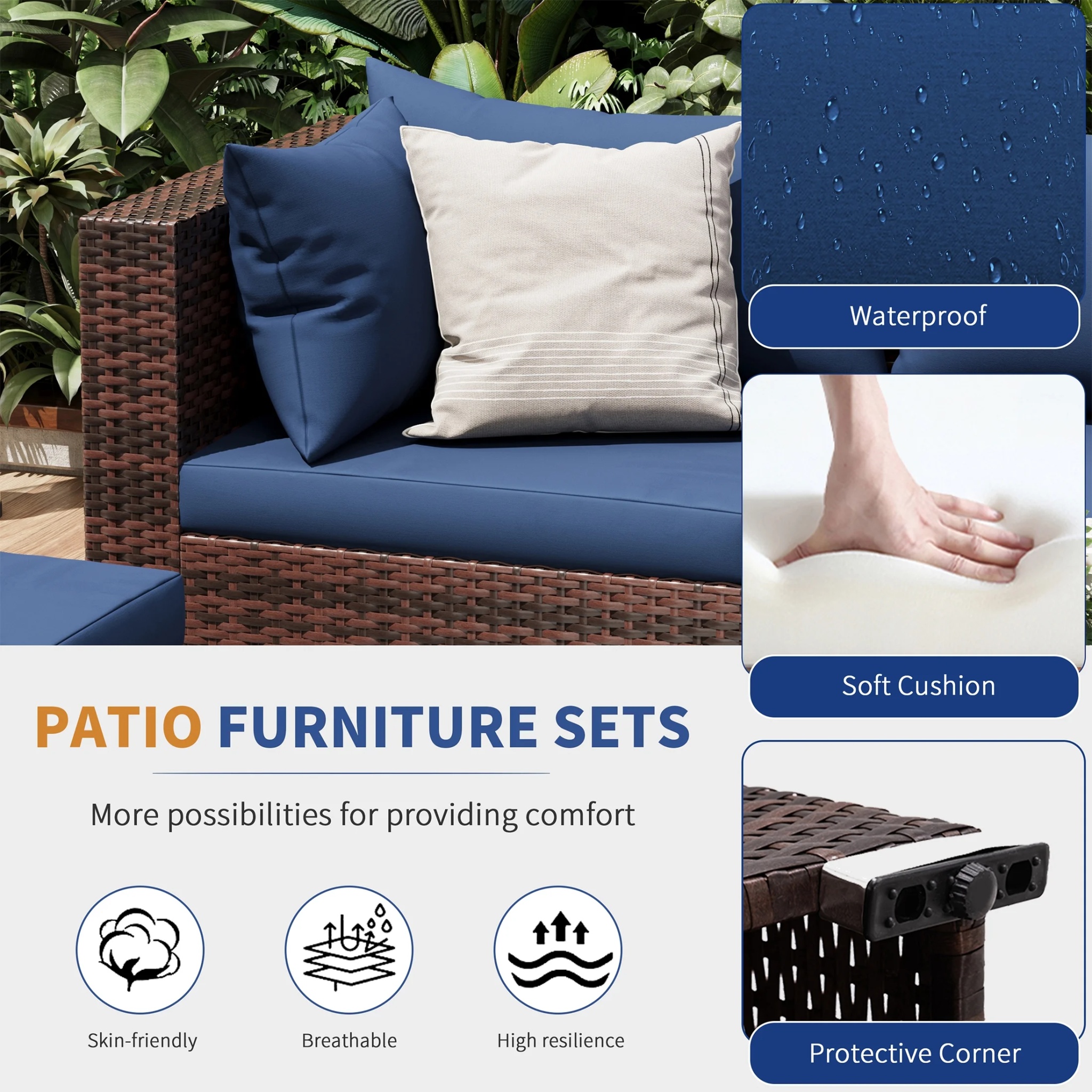 UDPATIO Patio Furniture Sets, Modular Rattan Outdoor Patio Sectional Furniture Sofa Set, Wicker Patio Conversation Set for Backyard,9PCS - Image 6