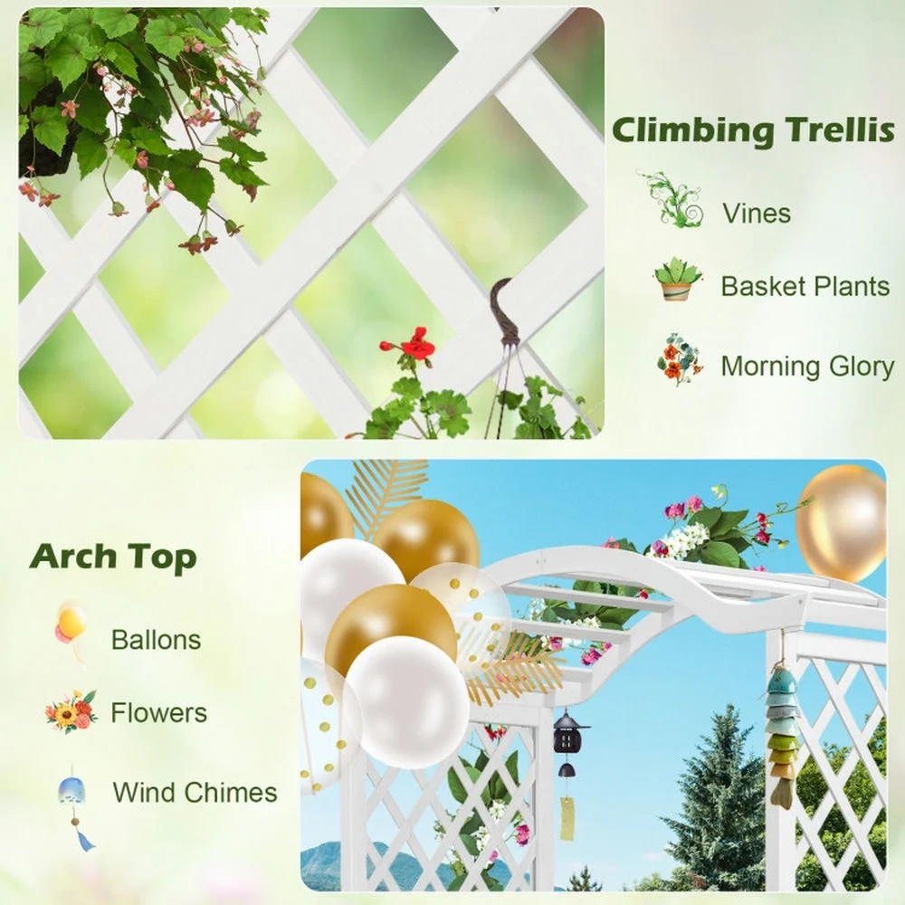 Kadyn Outdoor Decor,Wooden Garden Arbor with Planter and Trellis for Climbing Plants Decorations-White - Image 7