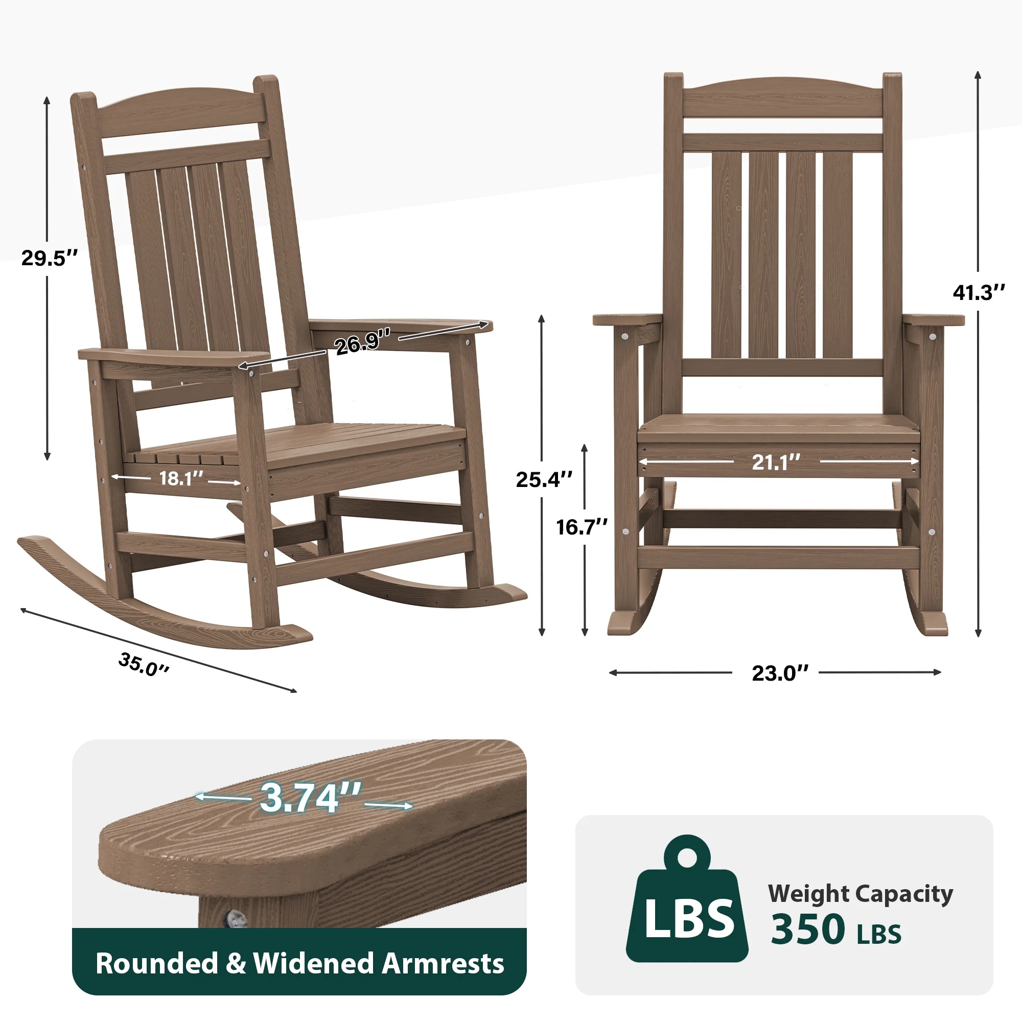 KINGYES HDPE Outdoor Rocking Chairs Set of 2,HDPE Patio Rocker for Porch,Black - Image 35