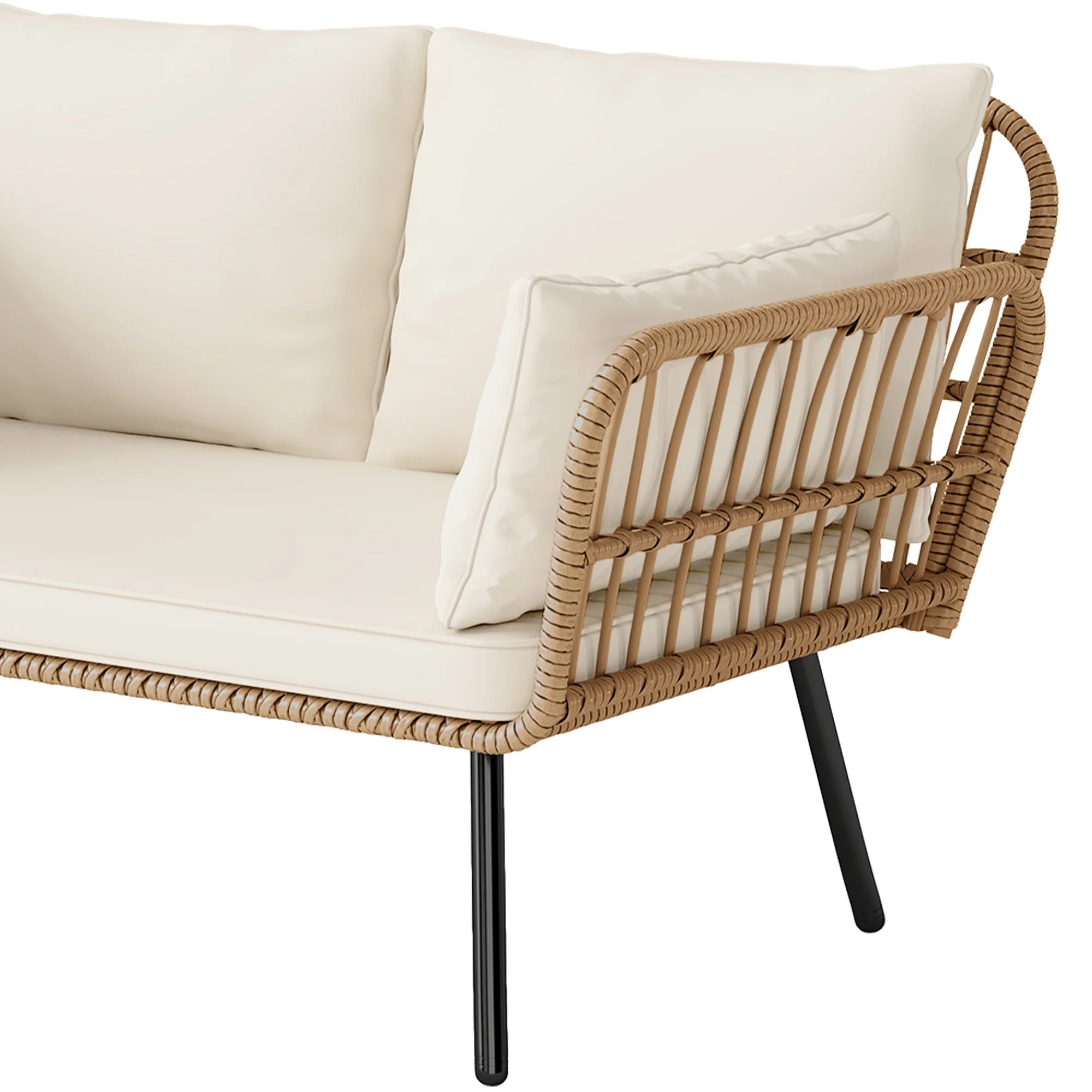 Uforic Outdoor Wicker Loveseat with Cushions and Rattan Side Table, All-Weather 2 Pieces Bistro Patio Conversation Furniture Set -Beige - Image 26