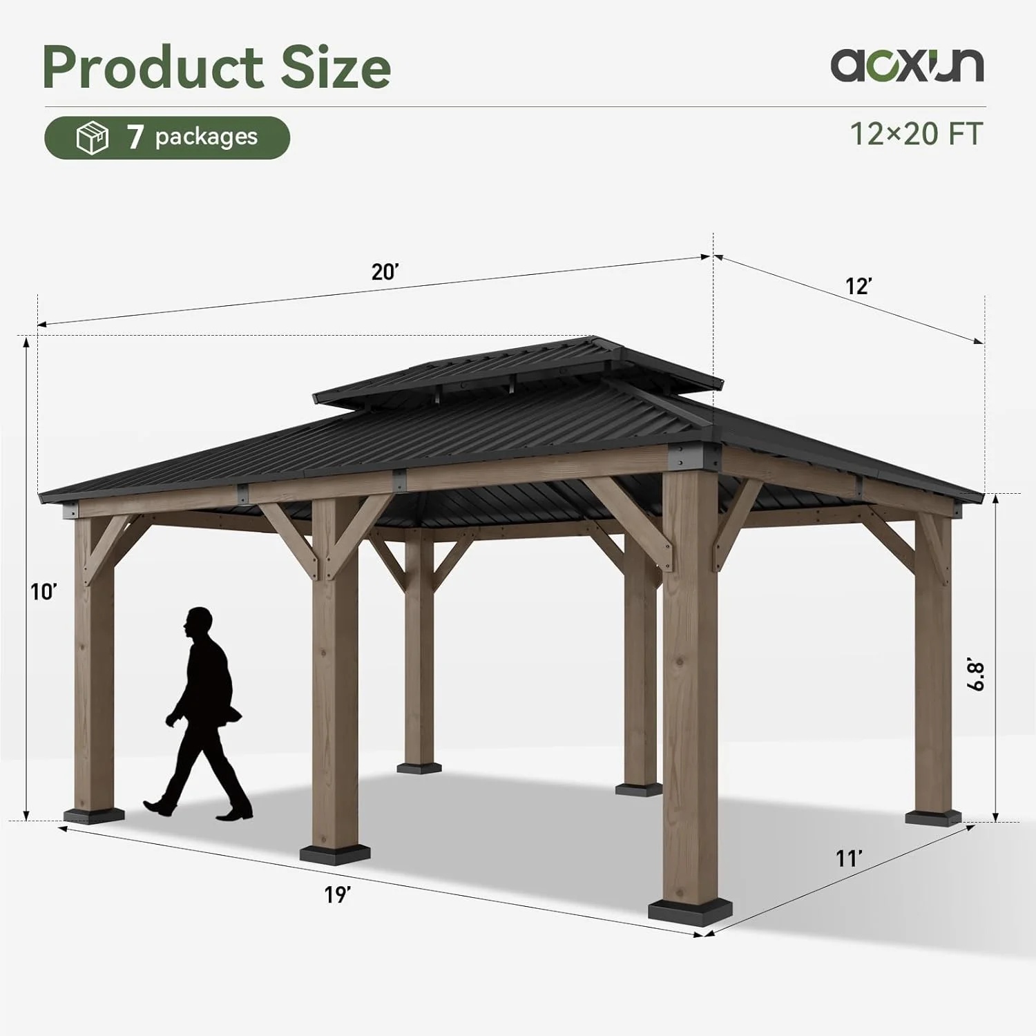 Aoxun 12' x 16' Outdoor Wood Gazebo, Hardtop Gazebo Permanent Wooden Pavilion with Galvanized Steel Double Roof, for Patio, Garden, Backyard, Cedar Wood - Image 18