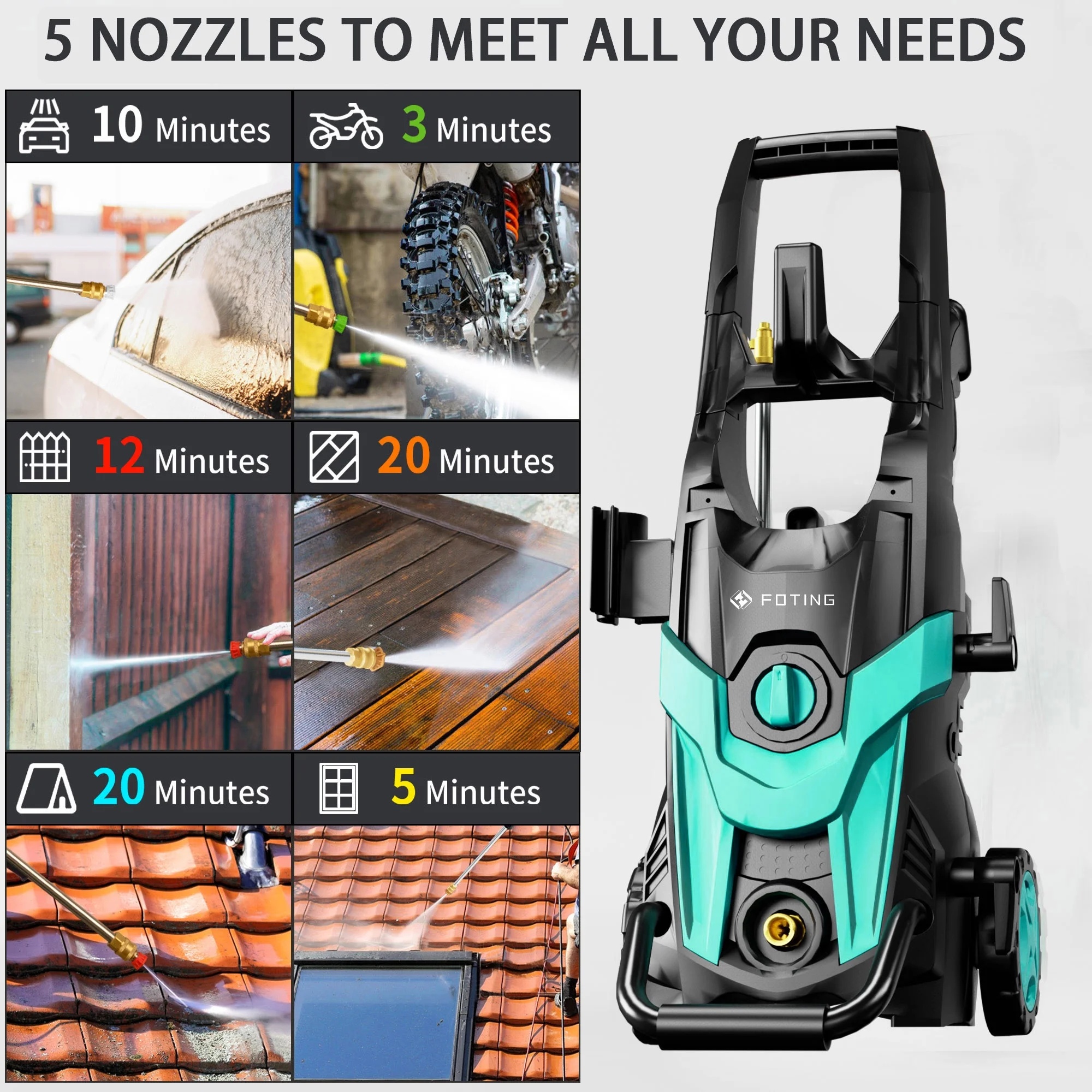 2024 Upgraded Electric Pressure Washer 4300 PSI 2.8 GPM Power Washer with Extra Hose, 23ft Hose 35ft Power Cord, 4 Nozzle and Detergent Tank for Cars, Fences, Patio - Image 9