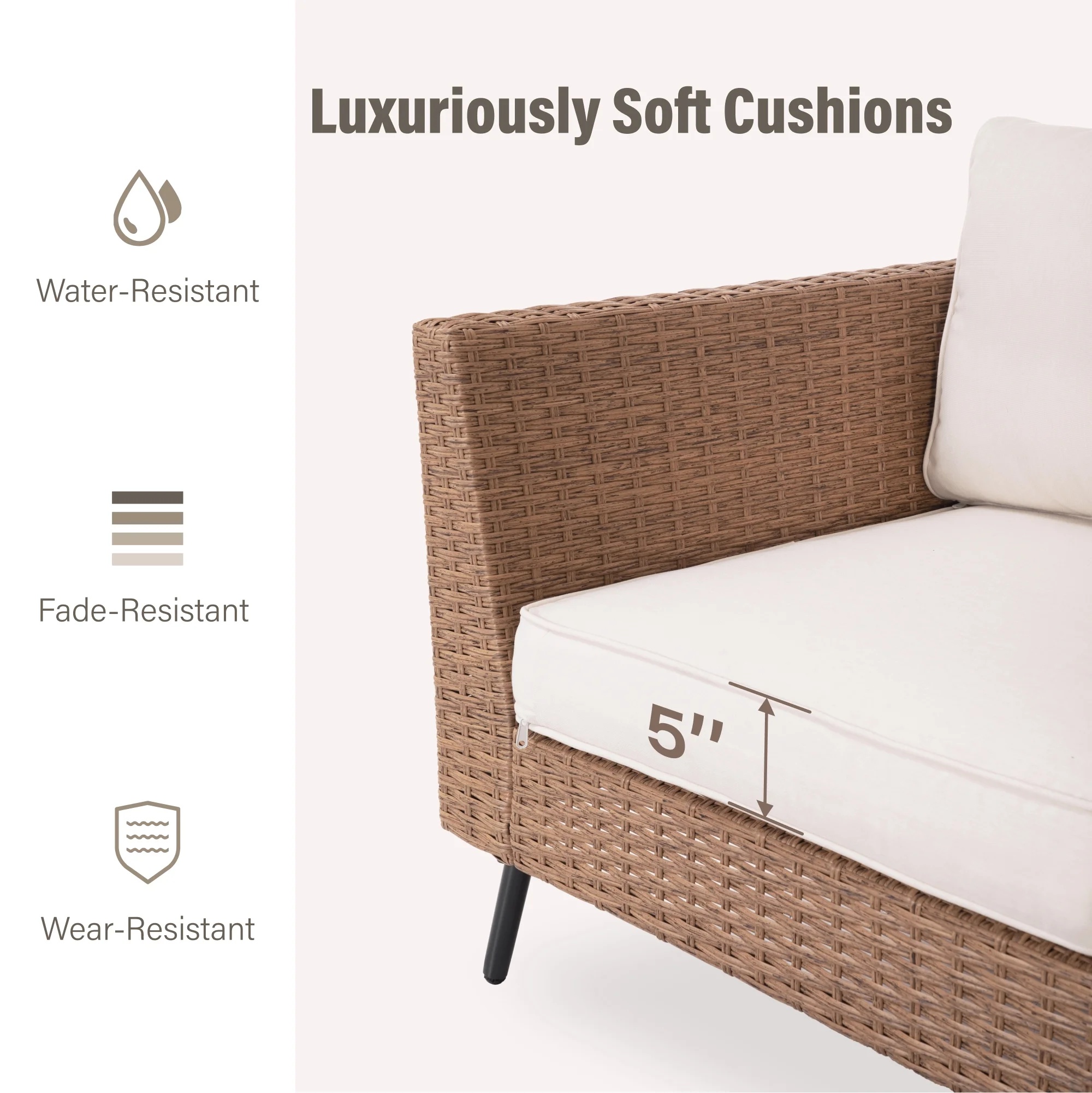 LAUSAINT HOME 6 Pieces Outdoor Furniture Set, Patio Rattan Wicker Sectionals with 4 Chairs and 2 Ottomans, Beige Cushions - Image 4