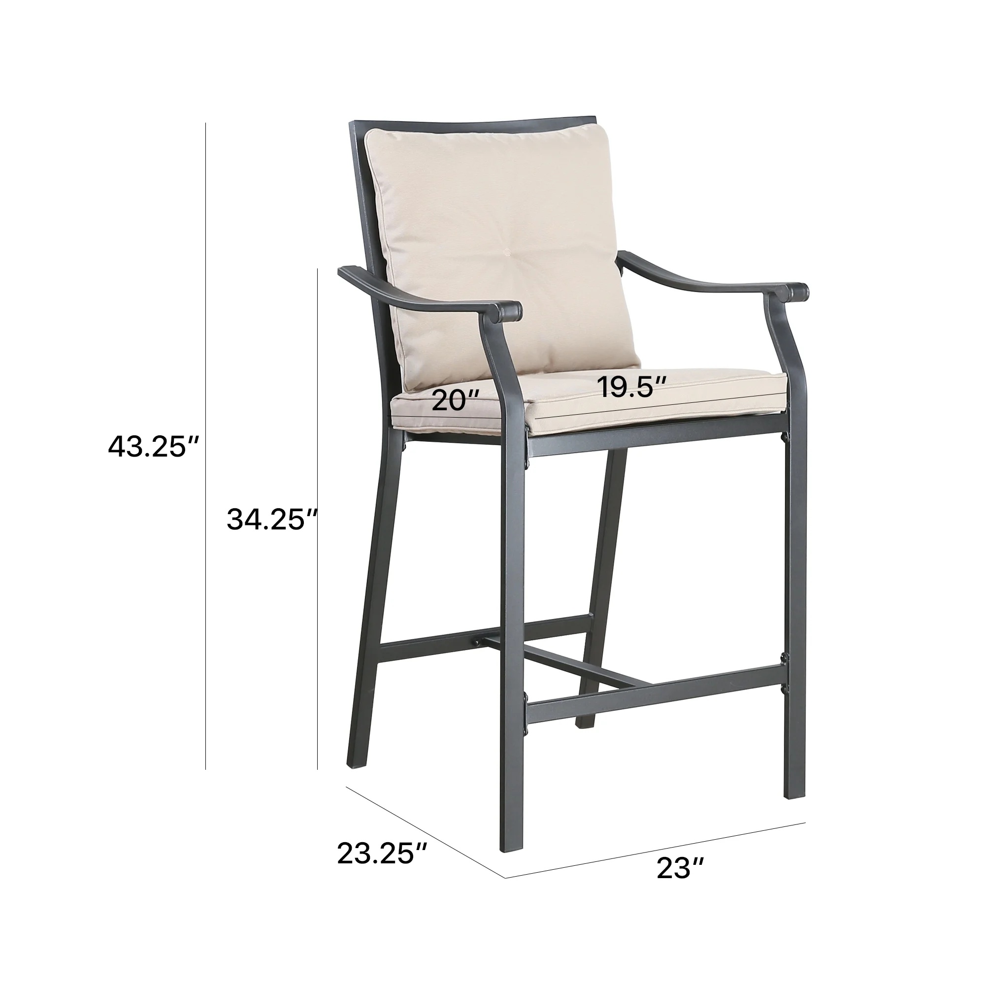 Ulax Furniture Outdoor Bar Stools Metal Patio Counter Height Bar Stool Chairs with Beige Cushion, Set of 2 - Image 14