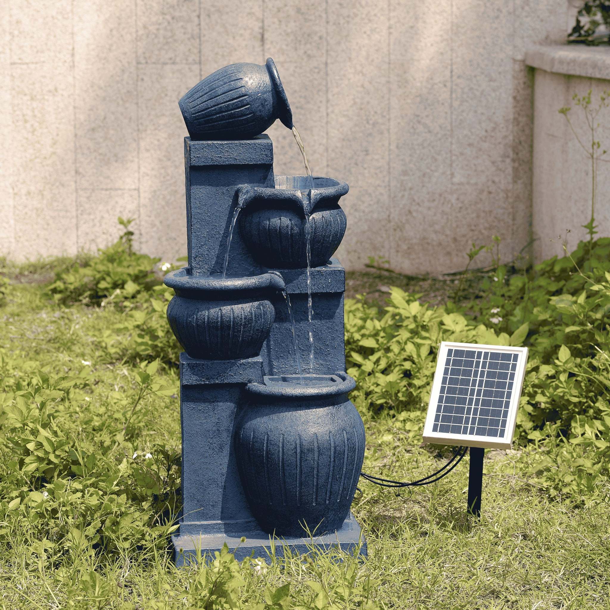 Teamson Home Outdoor Water Fountain with Lights-C 4-Tier Cascading Bowl Design with LED Light & Solar Pump, Solar-Powered Water Fountain Outdoor Garden, Yard, or Patio D-cor, Navy Blue - Image 13