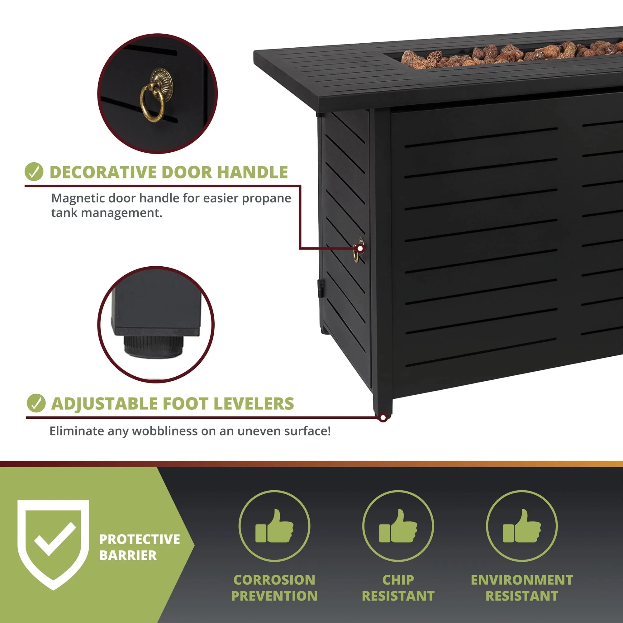 Kinger Home 42 inch Outdoor Propane Fire Pit Table for Patio, 50,000 BTU CSA Certified, Aluminum Frame, Lid, Weather Cover, Lava Rocks - Image 4