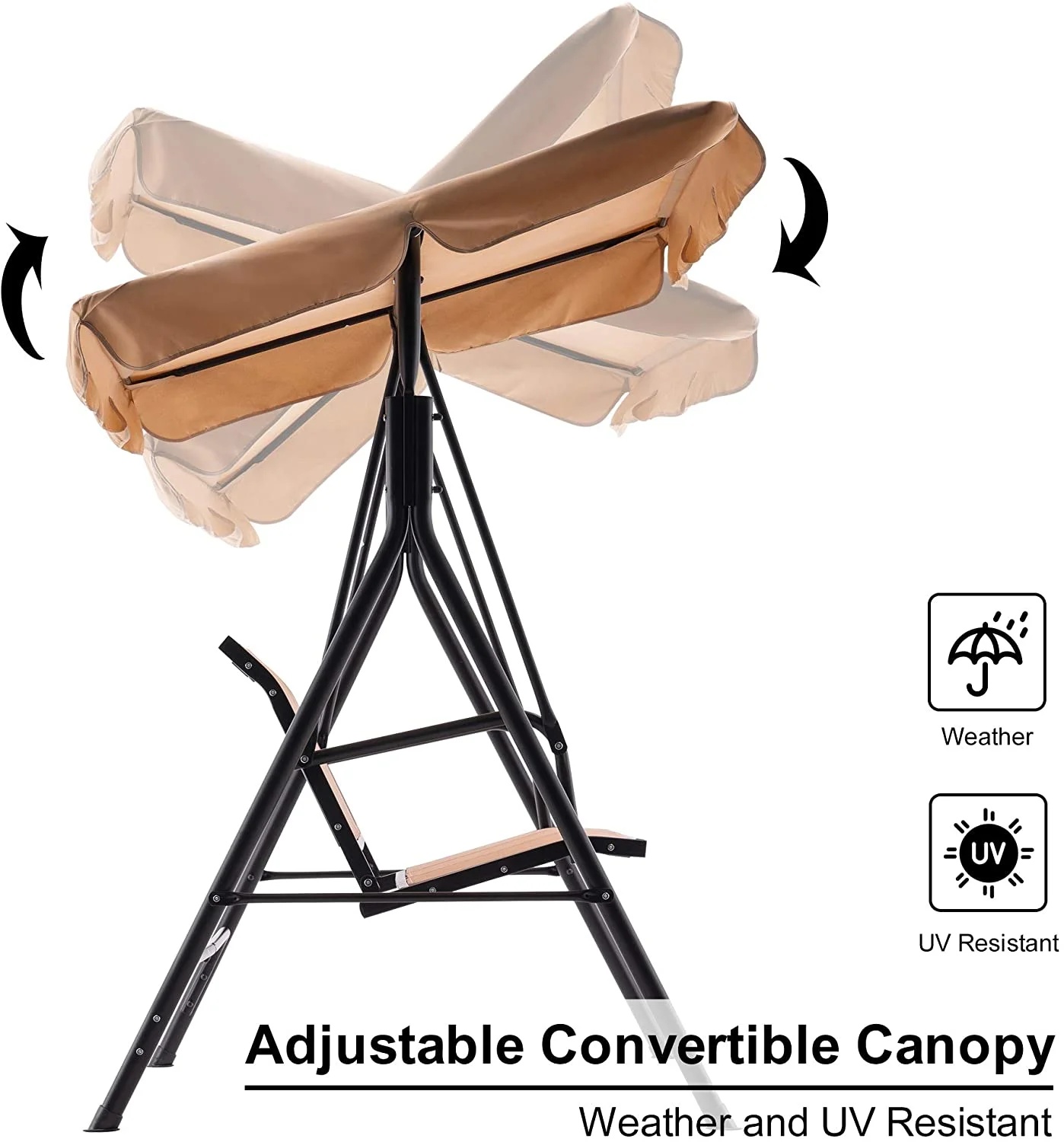 Mcombo Outdoor 3 Person Patio Canopy Swing Chair, Porch Swing, Burgundy - Image 11