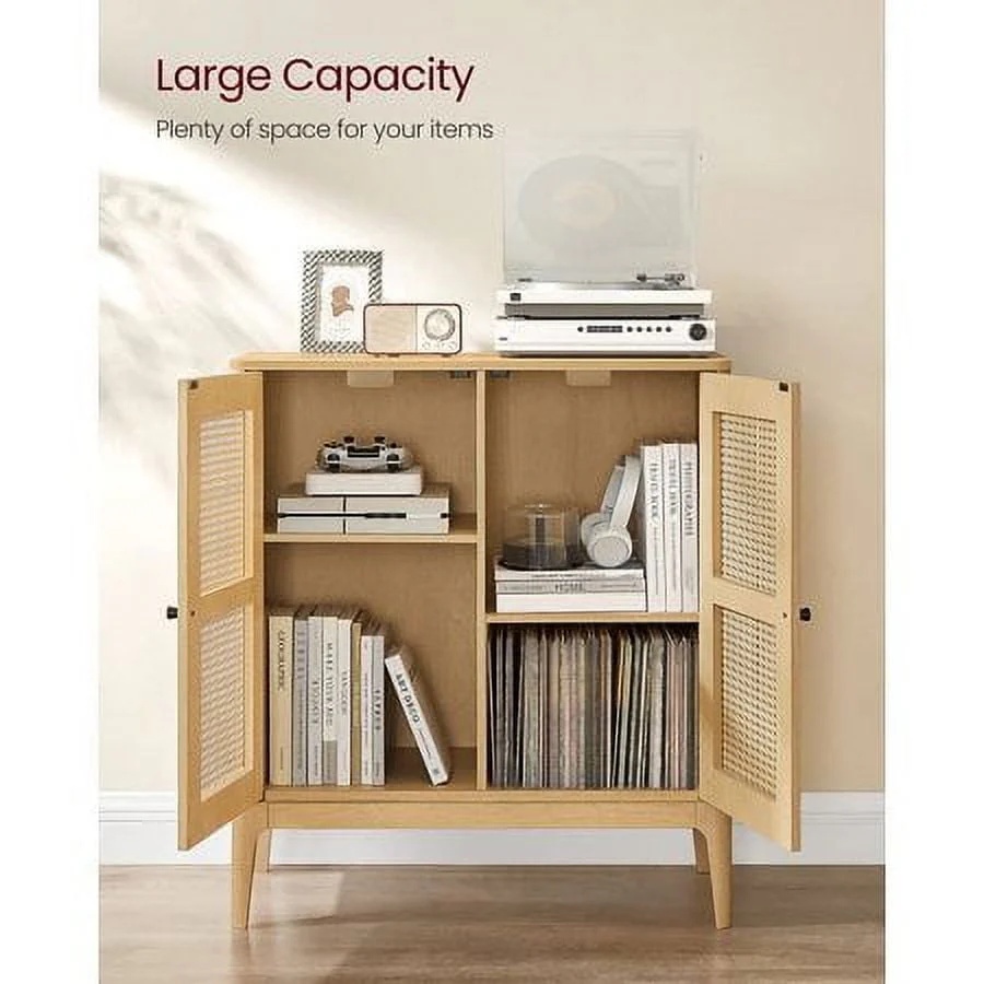 VASAGLE Rattan Sideboard Buffet Storage Cabinet, Kitchen Cupboard Server Console Table with Adjustable Shelves, 15.7 x 31.5 x 35.4 Inches for Entryway - Image 2