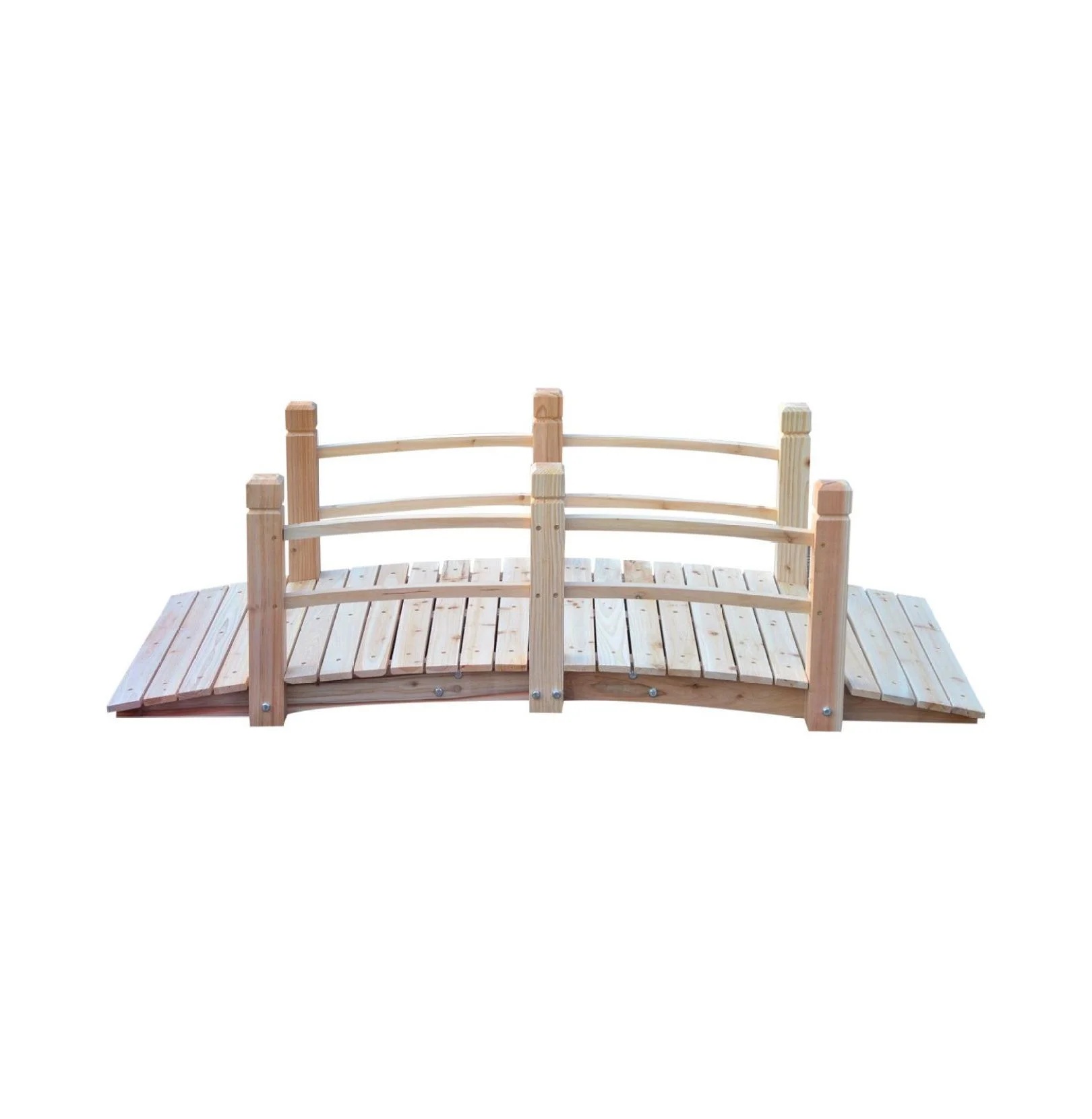 5ft Wooden Garden Bridge Arc Footbridge - Natural Wood with Railings for Backyard, Pond & Stream Decor - Image 7