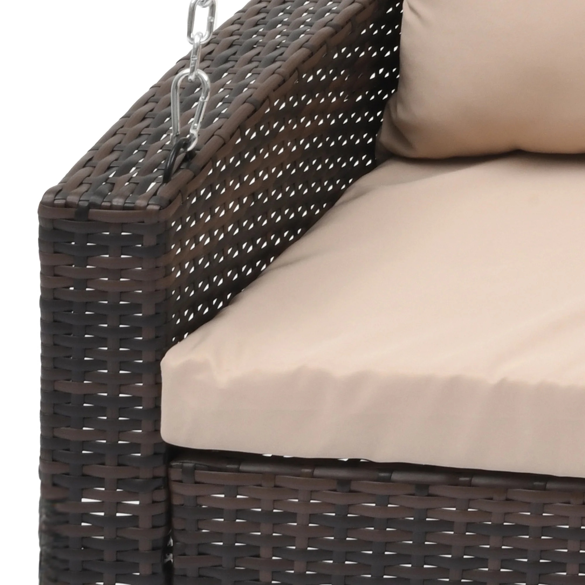 Dextrus 2-Seats Wicker Hanging Porch Swing Chair Outdoor Black Rattan Patio Swing Lounge w/ 2 Back Cushions Capacity 770lbs for Garden, Balcony, Living Room, Beige - Image 8