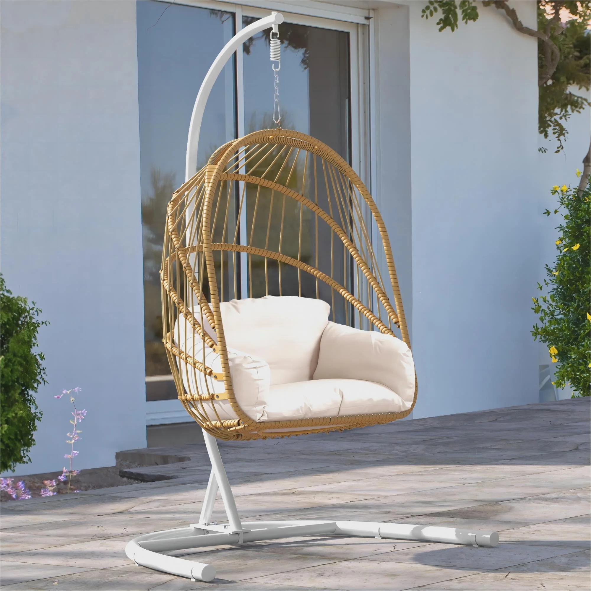 DWVO Wicker Egg Chair, Oversized Indoor Outdoor Lounger for Patio, Backyard, Living Room, Beige - Image 10