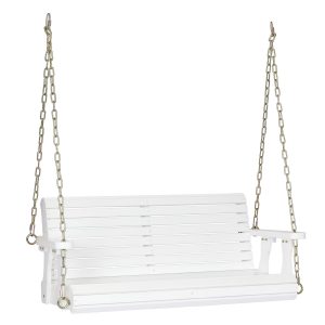 Ktaxon Patio Wooden Porch Swing for Courtyard & Garden, Heavy Duty 880 LBS Swing Chair Bench with Hanging Chains for Outdoors (White, 4 FT)