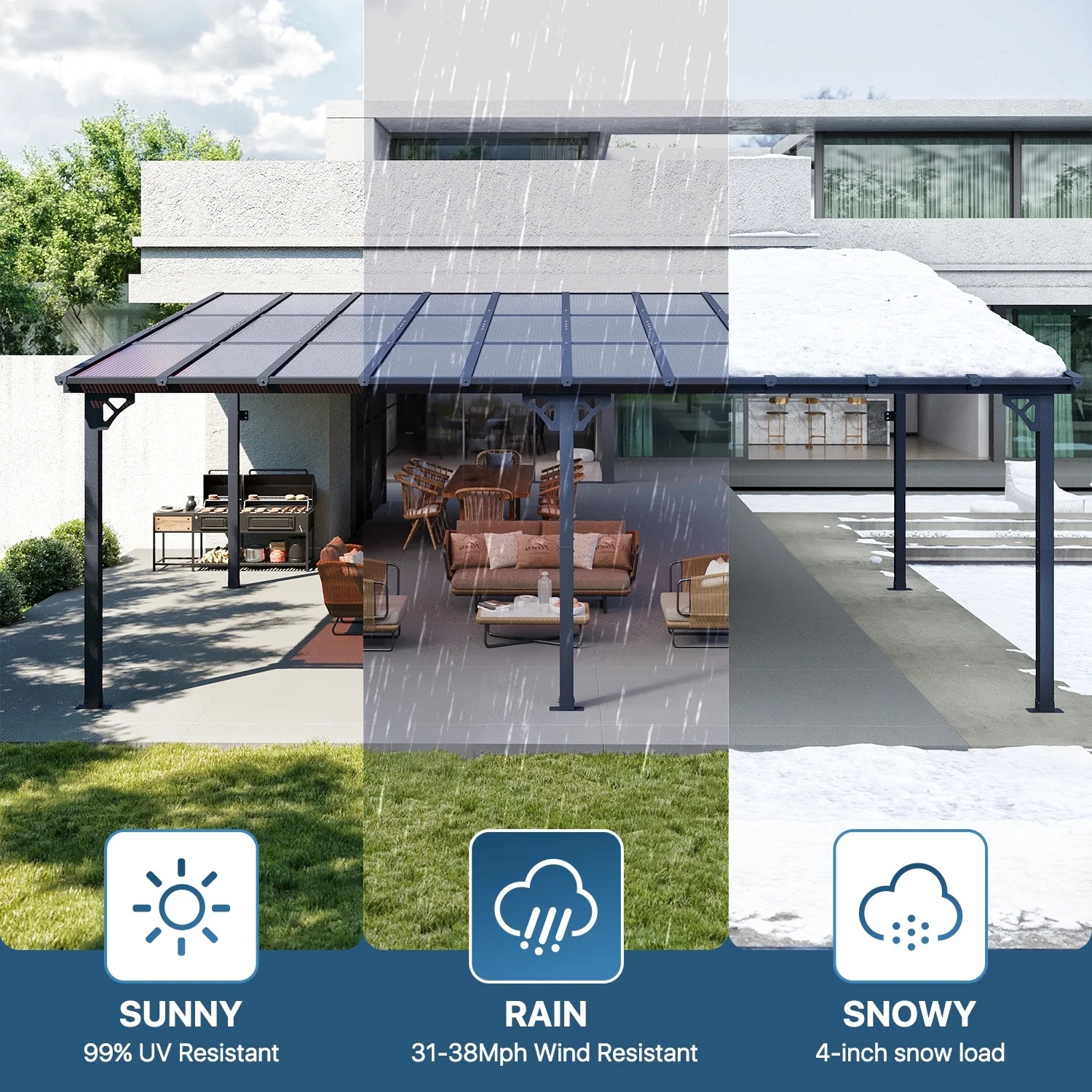 Sumnthink 10'x12' Gazebo for Patio, Gazebo Pergola with Sloped Roof, Large Wall-Mounted Heavy Duty Awnings, for Patio, Deck and Backyard - Image 17