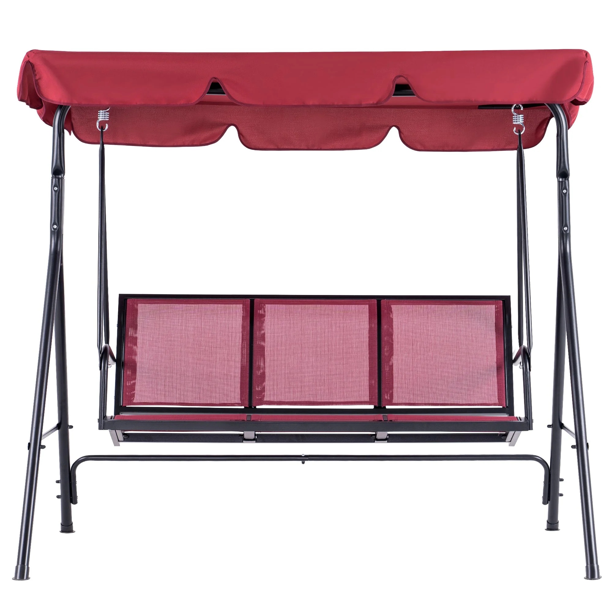 Mcombo Outdoor 3 Person Patio Canopy Swing Chair, Porch Swing, Burgundy - Image 5