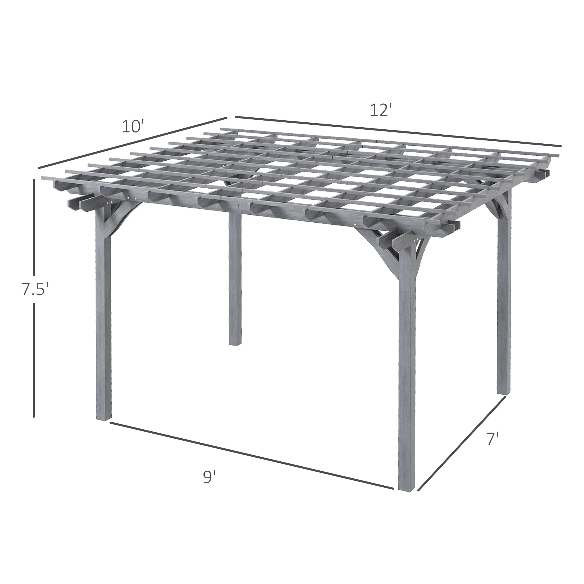 Outsunny 12' x 10' Wooden Pergola Grape Trellis, Outdoor Gazebo for Garden, Patio, Backyard, Deck, Gray - Image 8
