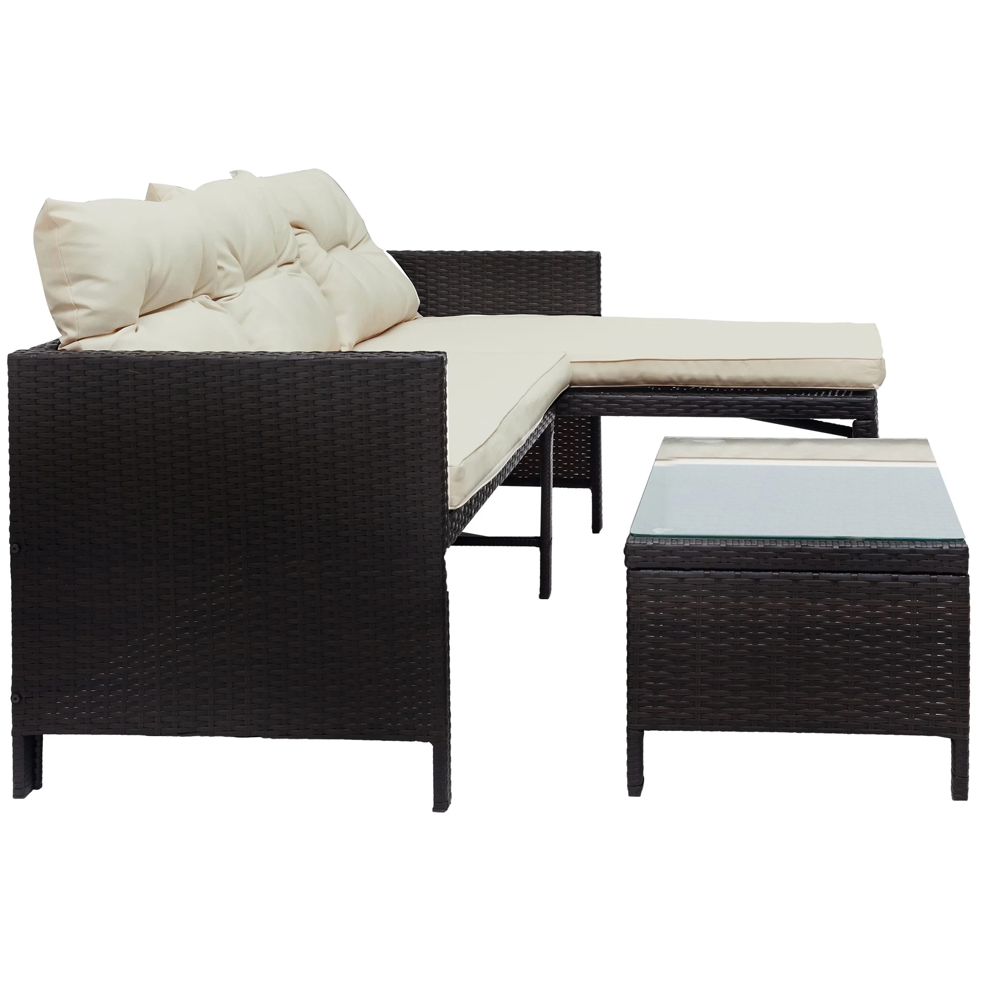 Outdoor Patio Furniture Set of 3, Rattan Wicker Outdoor Swivel Glider Rocker w/Table and Cushions, Brown - Image 26