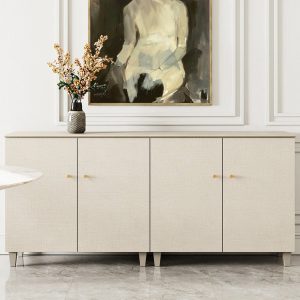Sideboard Buffet Server Cabinets with Doors, 70.8" Kitchen Wood Coffee Bar Table, 2 -In-1 Storage Cabinets with 6 Compartments for Dining Room, Living Room, Entryway, Beige Faux Linen Textured Finish