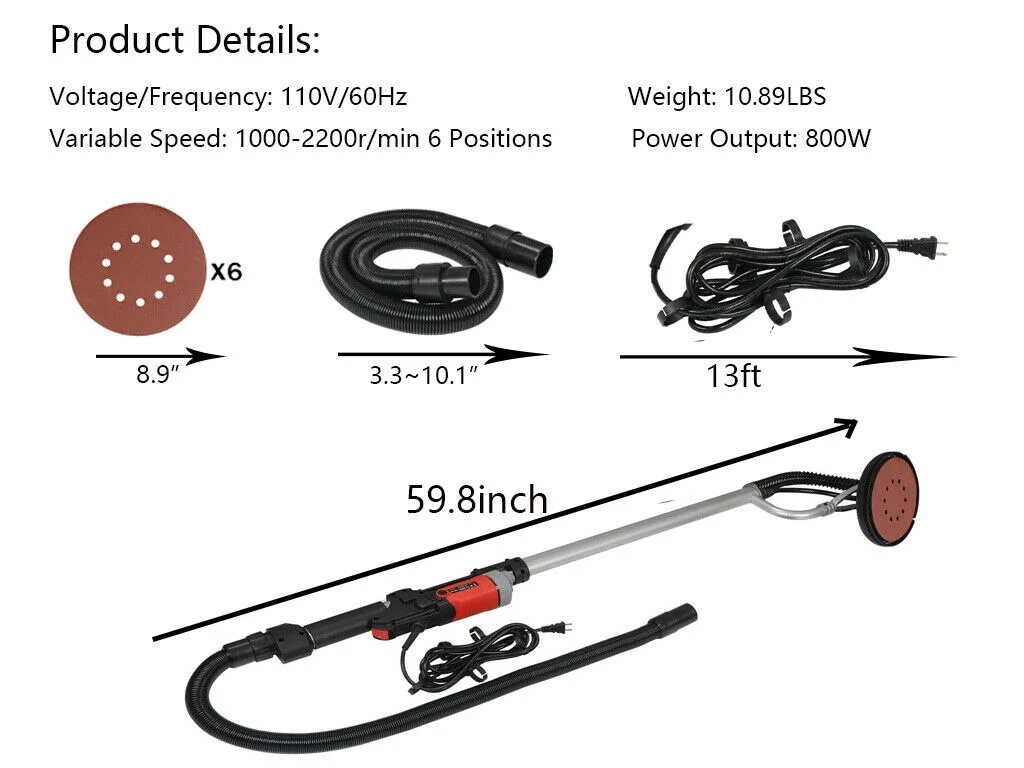 Drywall Sander 800W Commercial Electric Adjustable Variable Speed Sanding Pad - Image 7