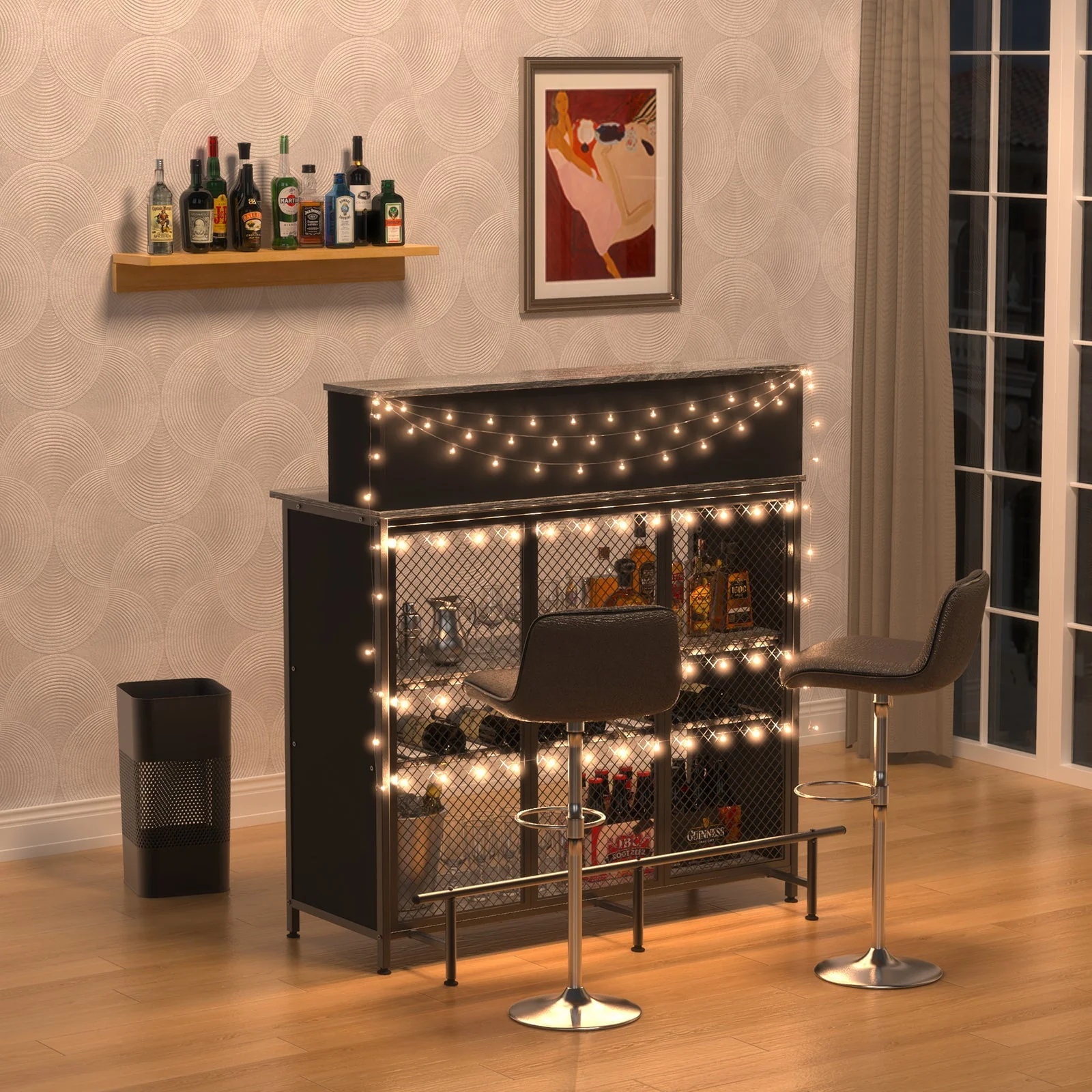 GDLF Home Bar Unit Mini Bar Liquor Bar Table with Storage and Footrest - Image 3