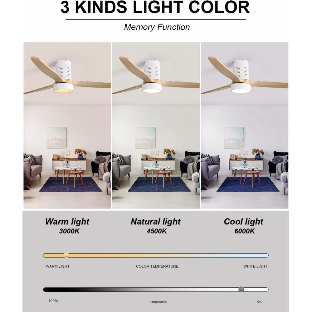 52" Ceiling Fan with Lights Remote Control,Quiet DC Motor 3 Blade Ceiling Fans 6 Speed Levels,Reversible Ceiling Fan, for Patio Living Room, Bedroom, Office,Indoor.(Matte Black +Black Walnut ) - Image 21