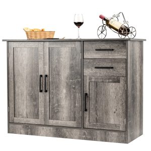 Gymax Buffet Storage Cabinet Console Table Kitchen Sideboard Drawer Grey