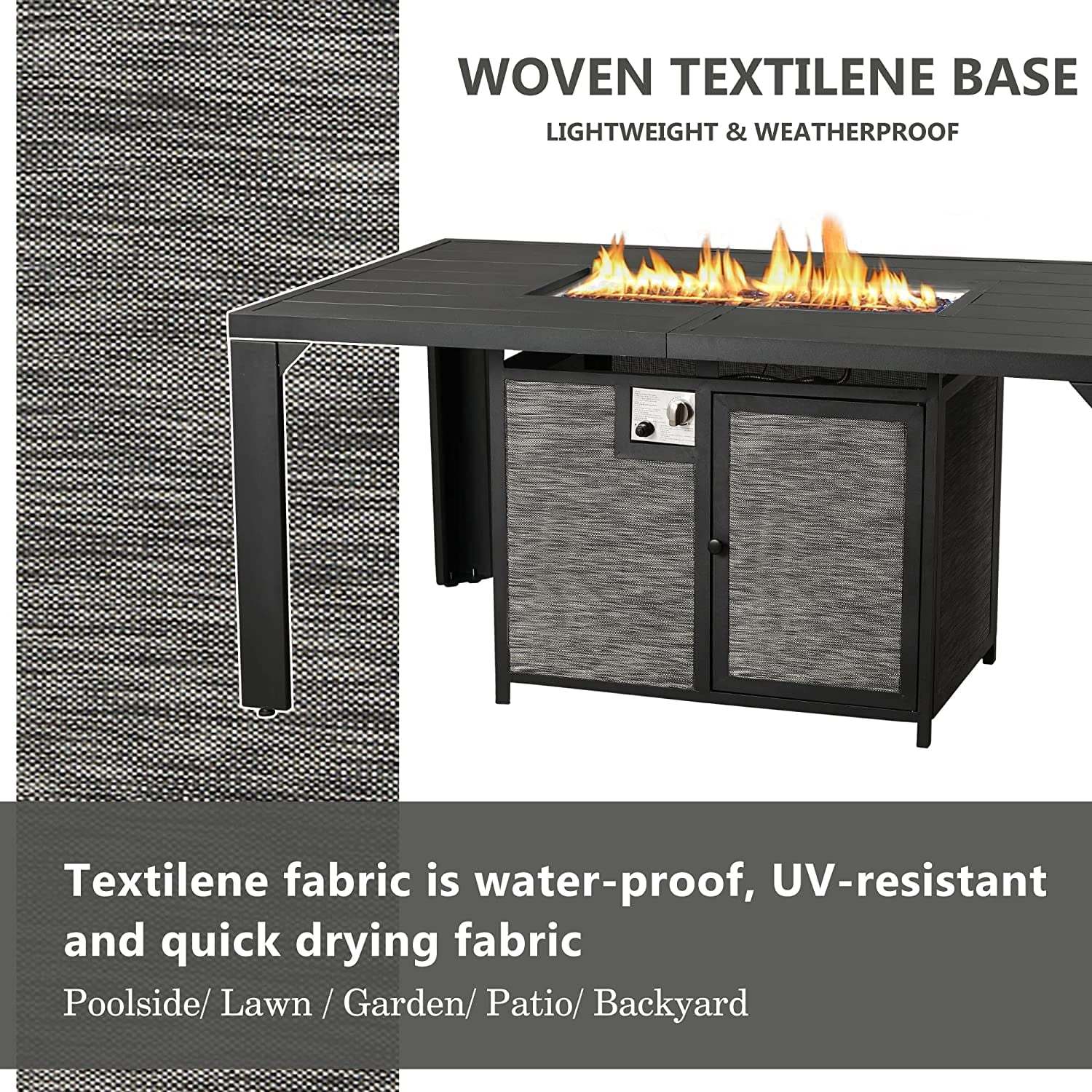 PIZZELLO Outdoor Rectangular Patio Fire Dining Table 62.5" for 6 with Fire Glass Bead, Black - Image 4