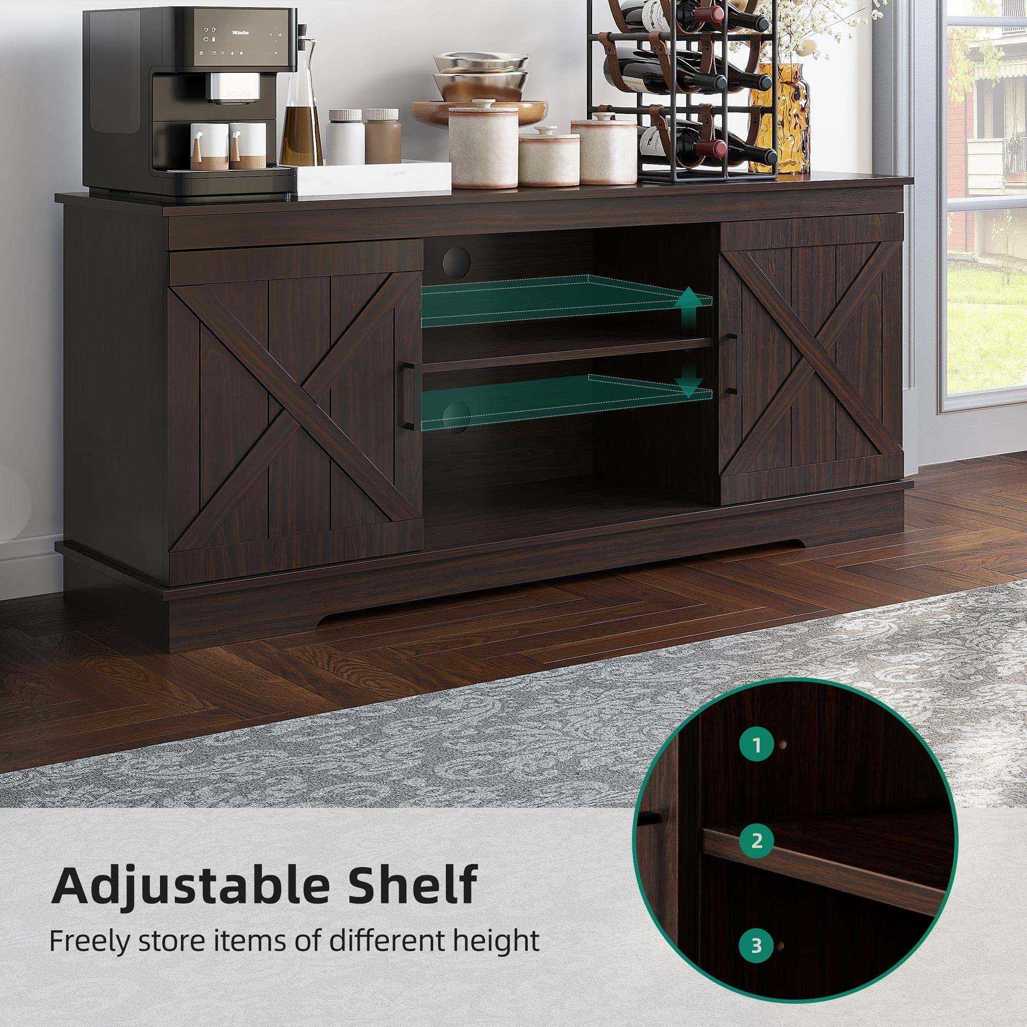 DEXTRUS Farmhouse Storage Cabinet, Buffet Sideboard with Barn Door for Dinning Living Room, Espresso - Image 5
