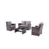 4 Piece Outdoor Patio Furniture Sets All Weather Outdoor Sofa PE Garden Furniture Wicker Rattan Patio Conversation Set with Glass Table & Beige Cushions - Image 6
