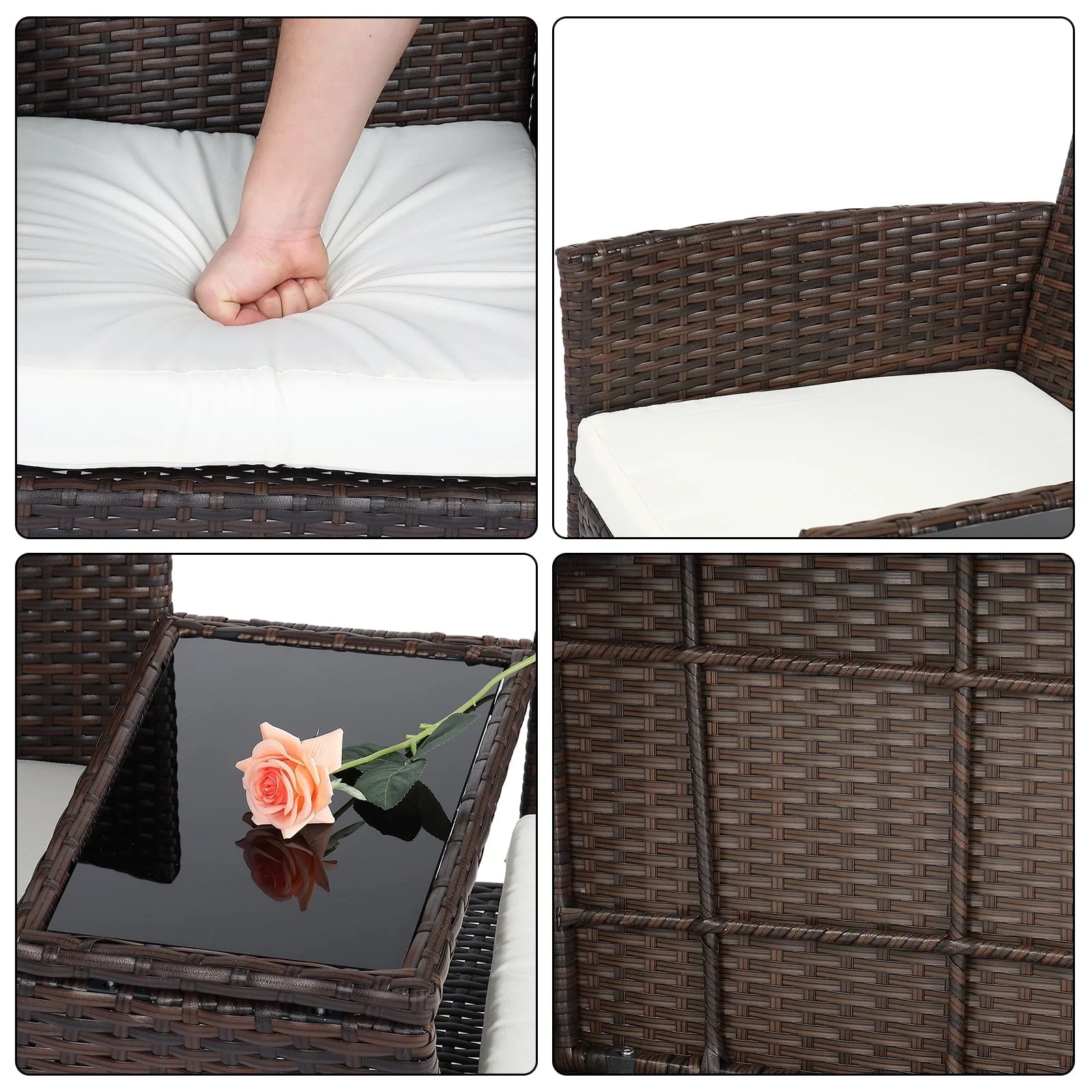 UBesGoo Patio Rattan Loveseat Table Chairs Chat Set with Waterproof Cushion, Outdoor Furniture, Wicker Conversation Set - Image 12