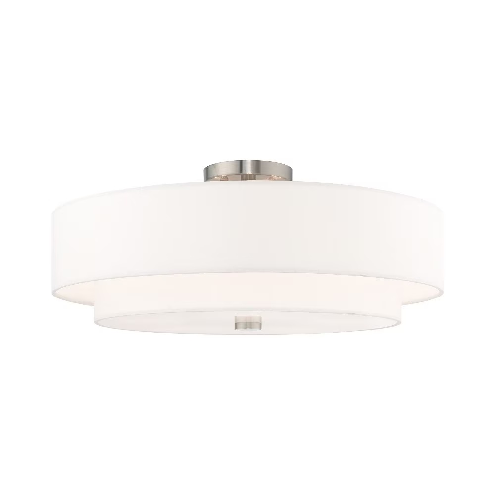 Livex Lighting Meridian 9.5" 5-Light Metal & Fabric Semi Flush in Satin Brass - Image 3