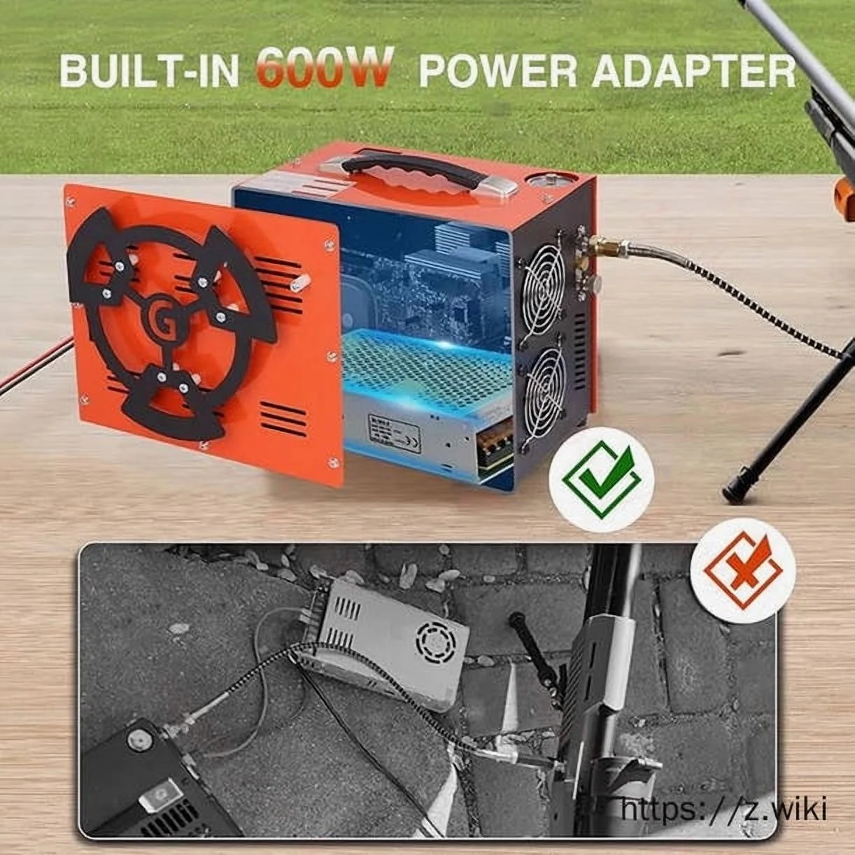 Greteefor PCP Air Compressor, Built-in 600W Adapter, 4500Psi/30Mpa, 350W Motor, 12V DC or 110V/220V AC Power, Auto Stop, Water/Oil free &Cooling Fan for Air Rifle, Paintball, HPA Tanks LightWeight - Image 10