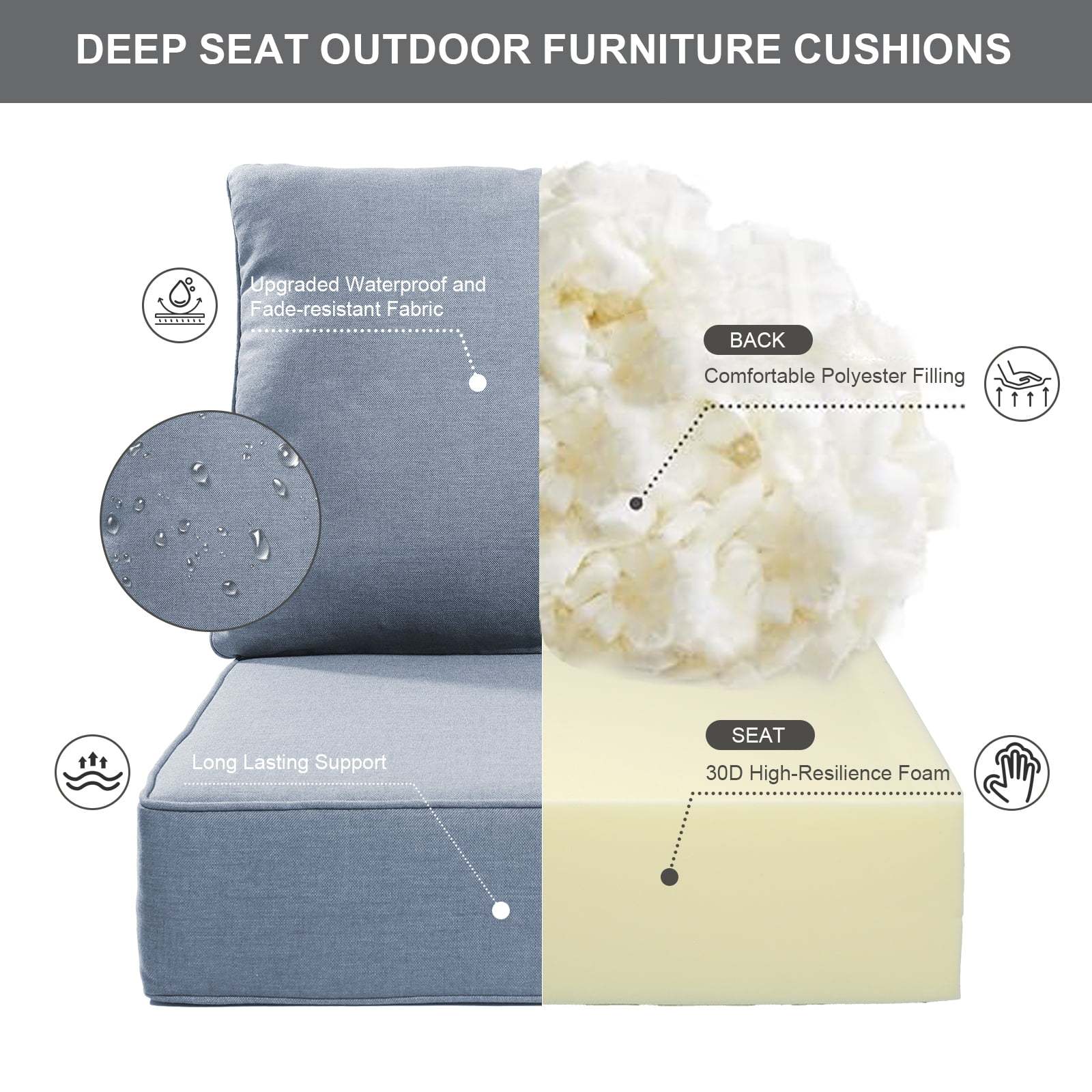 Terraloom 6 Inch Outdoor Cushions 24x24" - Water Resistant 2 Set Deep Seating Patio Chair Back&Seat Cushion for Wicker Rocking Swivel Chairs Loveseat Couch Sectional Sofa in Beige - Image 49