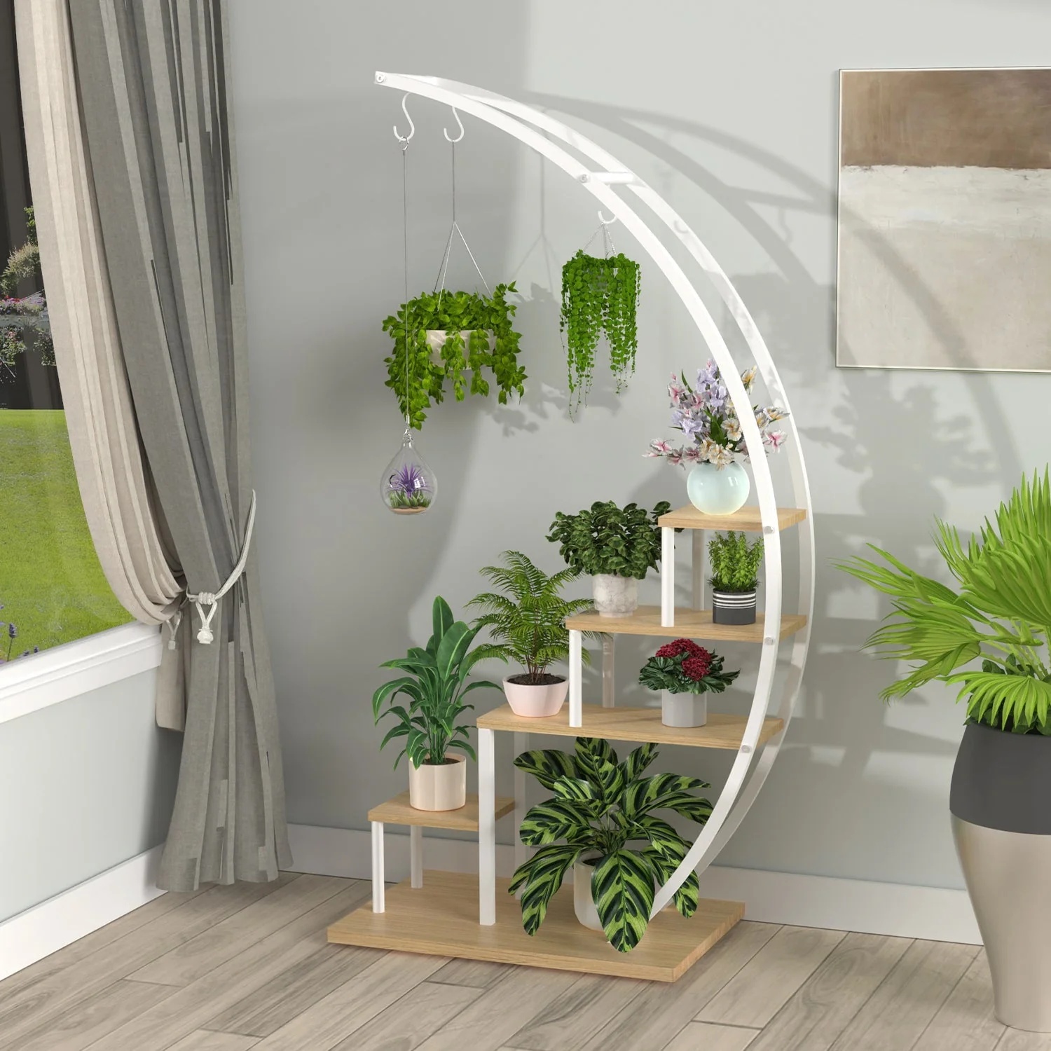 5 Tier Metal Plant Stand Indoor Curved Circular Display Book Shelf Storage - Image 2