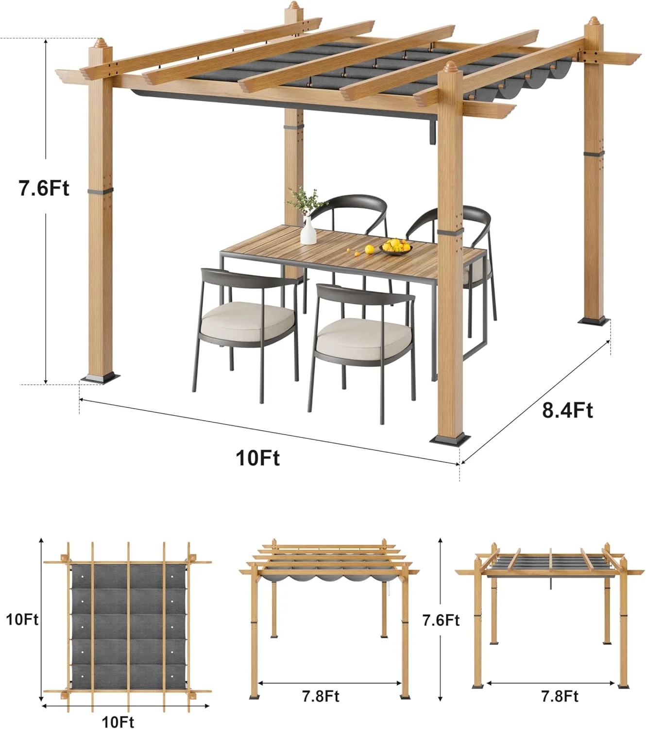 Outdoor Pergola with Adjustable Roof,Modern Metal Patio Aluminum Pergola,Reinforced Frame Outdoor Shelter with Sun Shade Canopy,Shade Cover for Garden,Backyard and Deck - Image 38