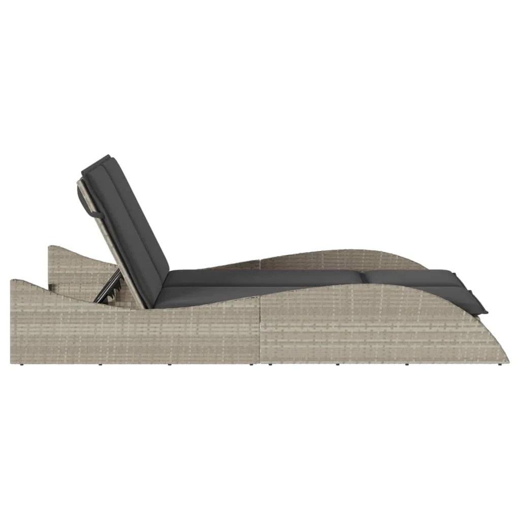 vidaXL Patio Sun Lounger Light Gray PE Rattan, Powder-Coated Steel Double - Image 4