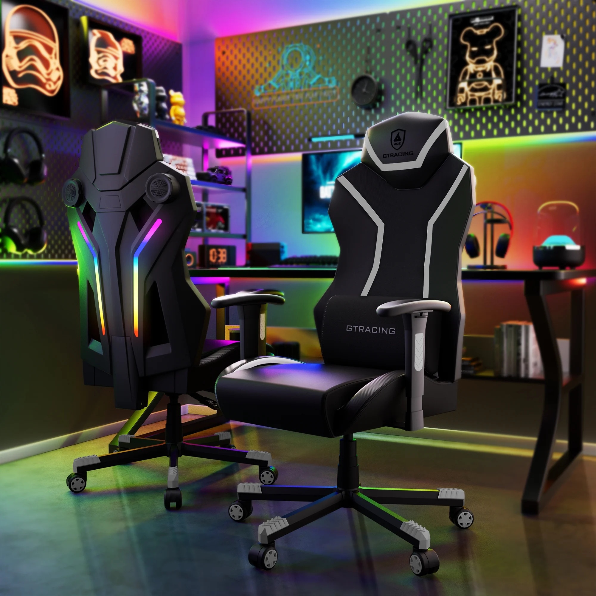 GTRACING LUFT-600 Gaming Chair with Bluetooth Speakers and LED Lighting, White - Image 9