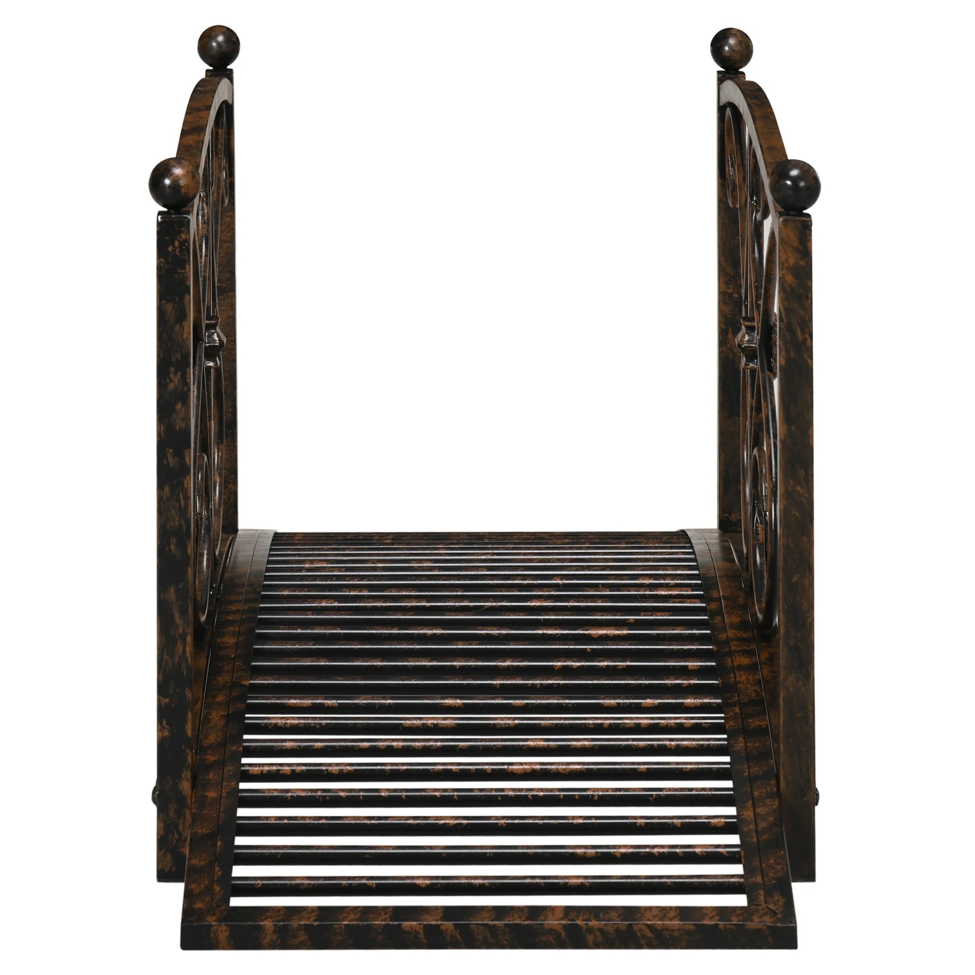 Outsunny 3.3FT Metal Arch Zen Garden Bridge with Safety Siderails, Decorative Footbridge, Delicate Floral Scrollwork for Stream, Fish Pond, Brown - Image 7