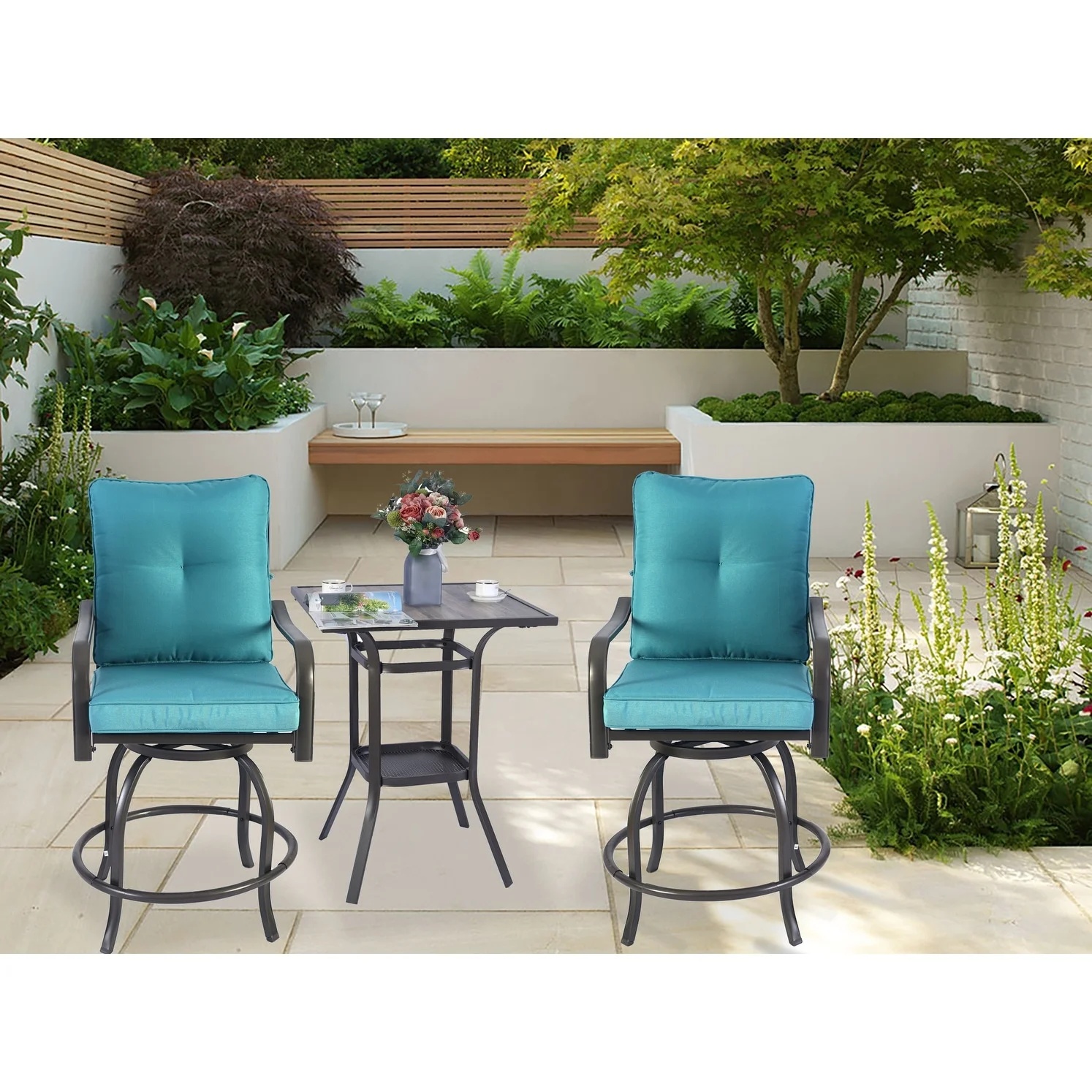 Kozyard Isabella High Swivel Bar Stools/Chair Set for Home Patio, Back Yard, Cafes, Bistro, Restaurants and Chic Bars (Aqua) - Image 2