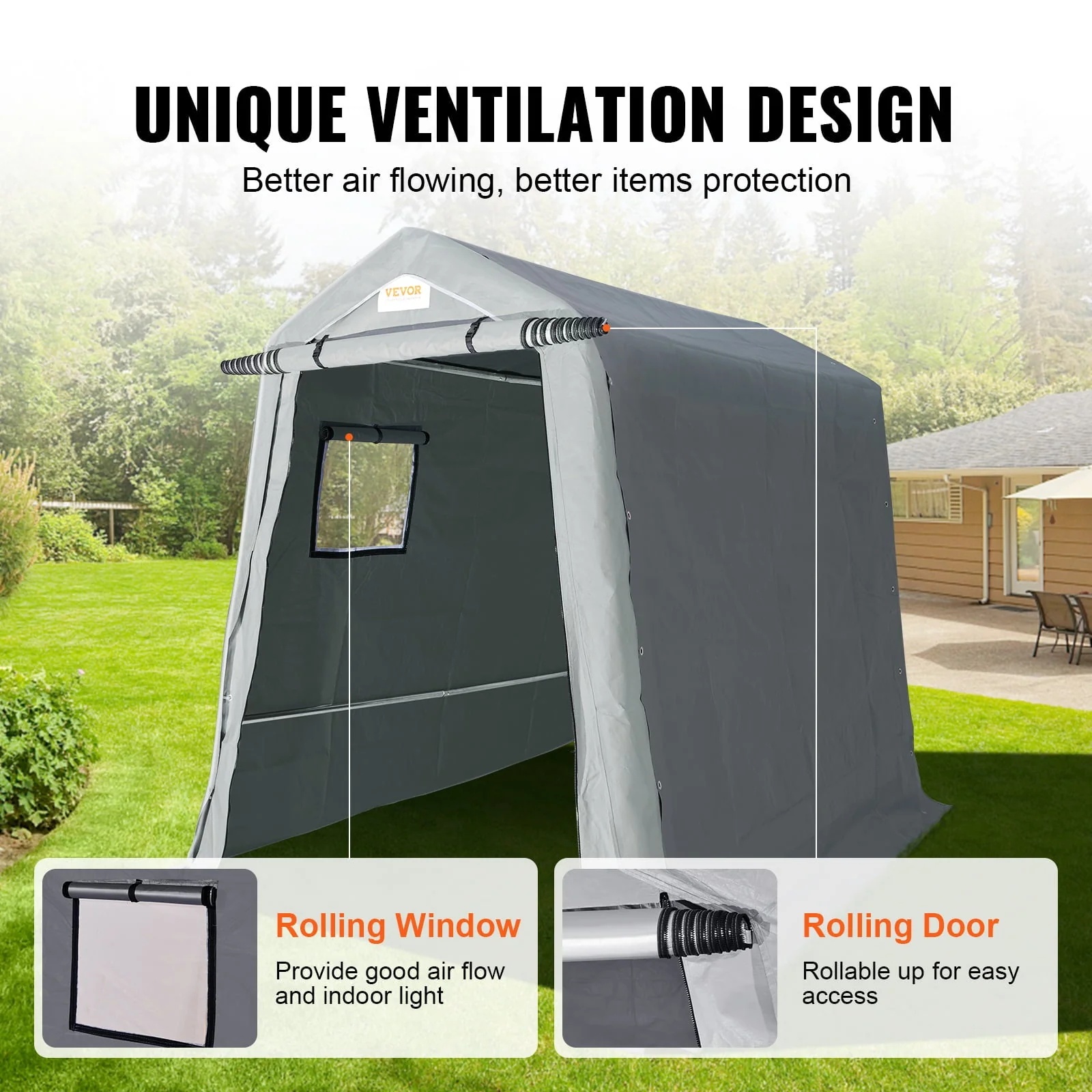 BENTISM Portable Shed Outdoor Storage Shelter, 6x8x7 ft Heavy Duty Instant Waterproof Storage Tent Sheds with Roll-up Zipper Door and Ventilated Windows - Image 2