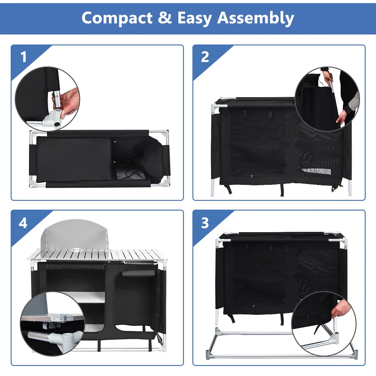 Goplus Portable BBQ Camping Grill Table Kitchen Sink Station w/ Storage Organizer Basin - Image 10
