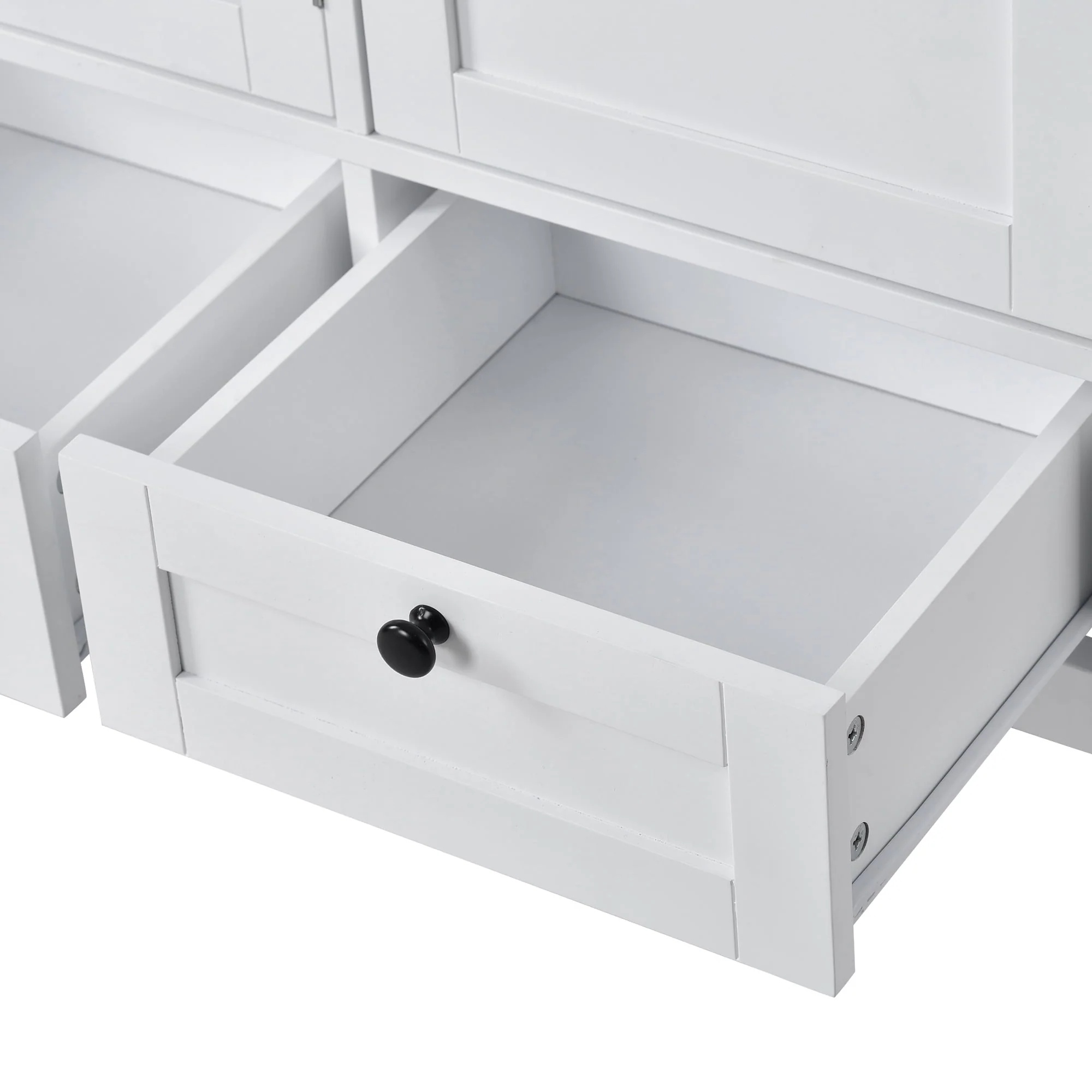 Modern Storage Cabinet, BUG HULL 44.9" Wide Solid Wood Sideboard Buffet Table, Console Table with 3 Doors and Drawers, White - Image 8