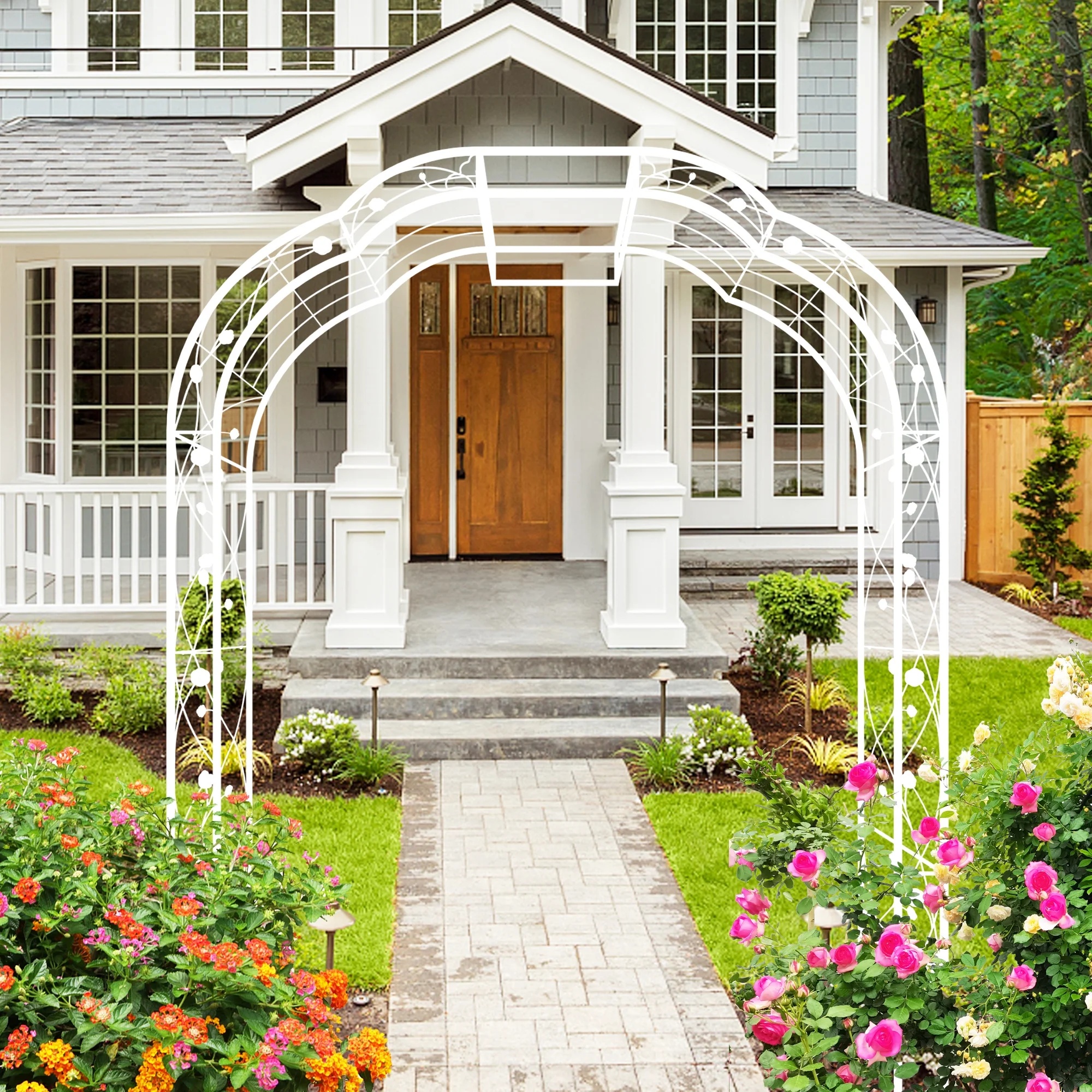 Yoneston 98.4"H Metal Garden Arch Trellis, Garden Arbor Trellis Support Rose Arch for Outdoor Plant Climbing or Wedding Decor, Black - Image 14