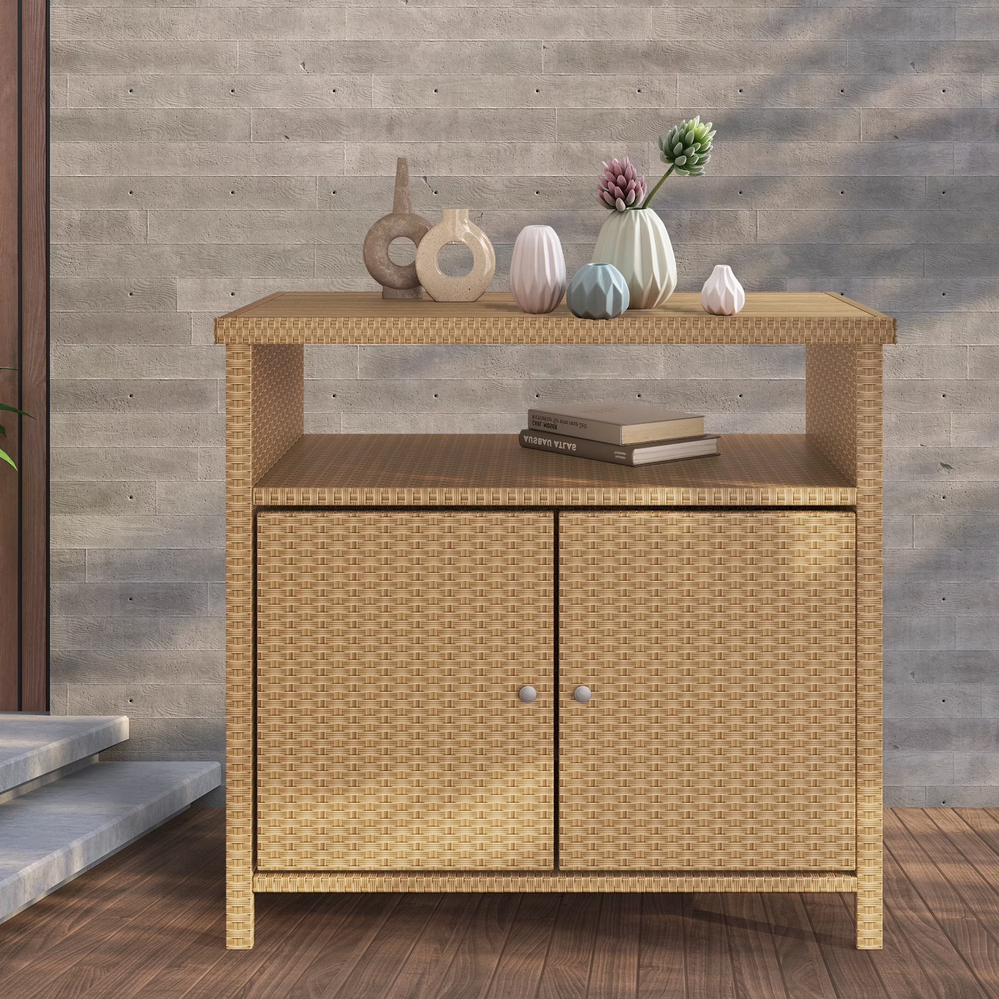 Grand Patio Dylan Outdoor Wicker 2-Door Storage Cabinet, Brown - Image 3