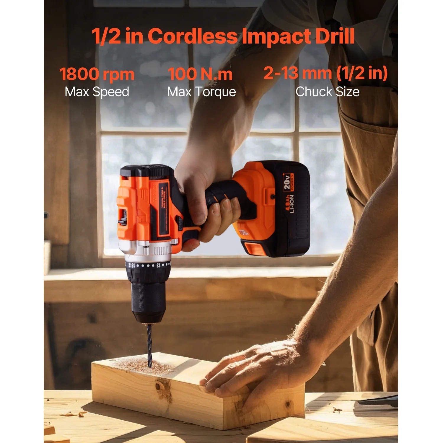 KFFKFF Instrument Set, Cordless 20V Maximum 2-Instrument Set, Incorporating 1/2 inch Impact Drill and 1/4 inch Impact Driver, Compact Wireless Power Instrument Set with 4.0 Ah Batteries, Bolts - Image 7