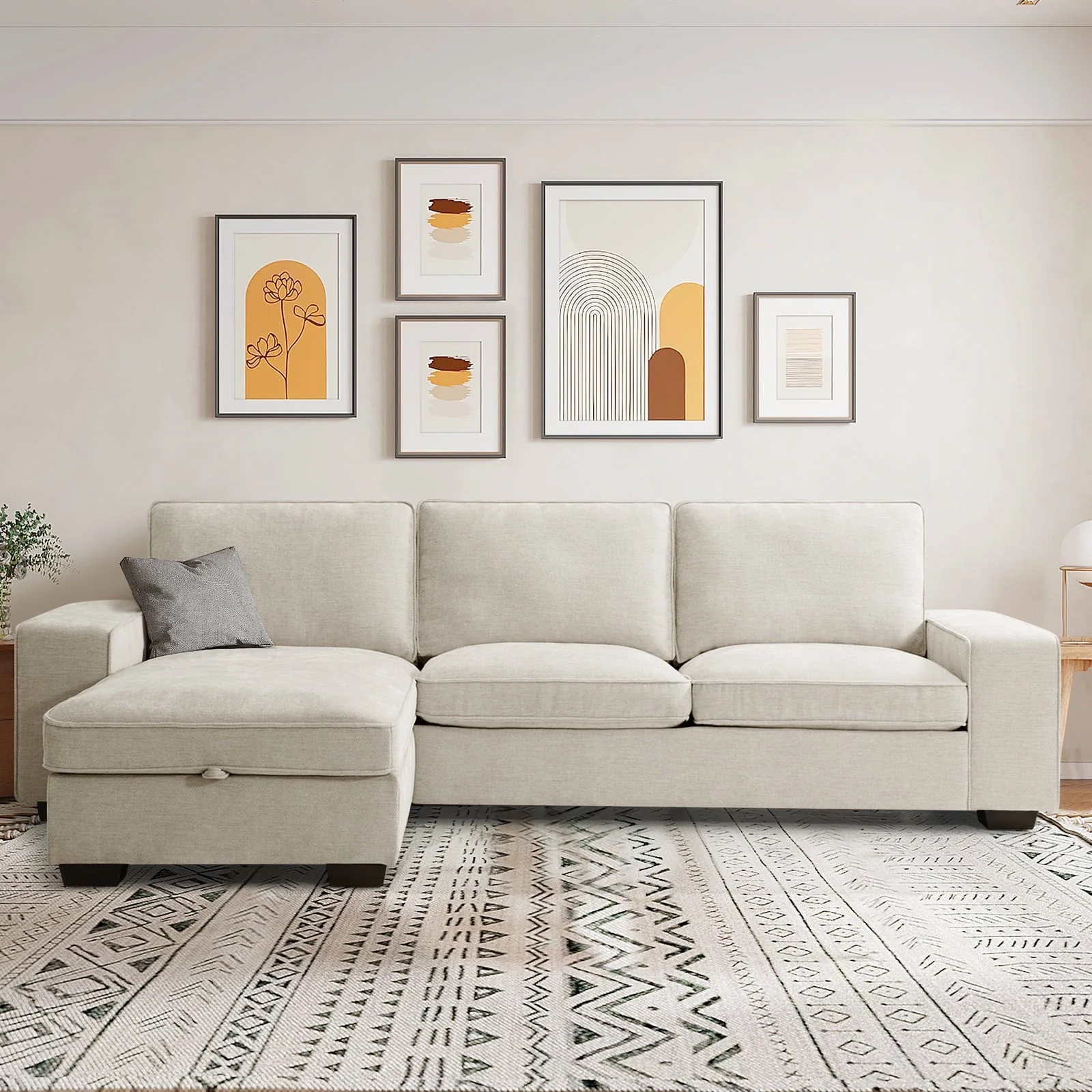 ASHOMELI 98.45'' Convertible Sectional Sofa,L Shaped Couch,Multi-Functional Reversible Sofa with USB and Type-C Charging Ports, Storage Space, Breathable Fabric
