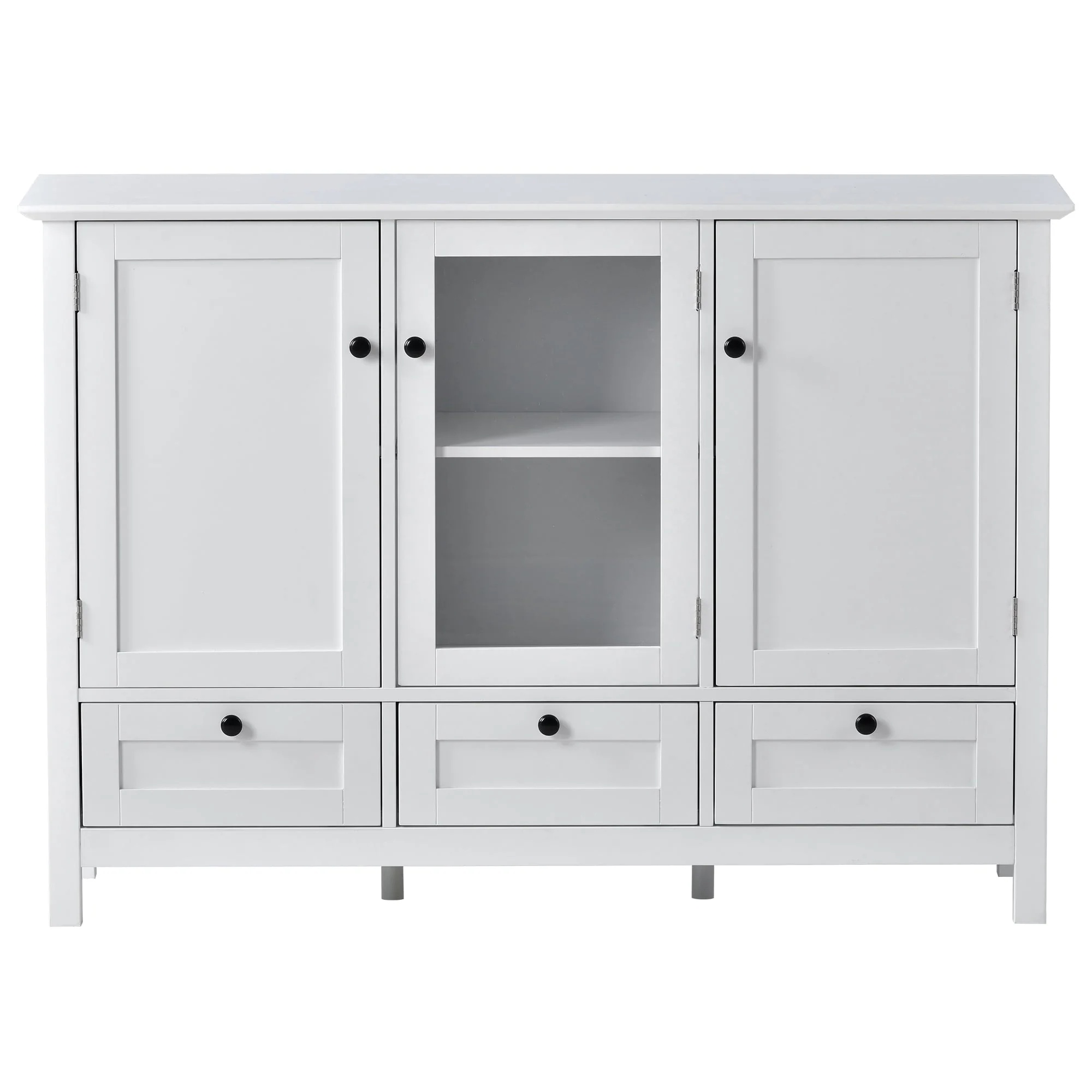 Modern Storage Cabinet, BUG HULL 44.9" Wide Solid Wood Sideboard Buffet Table, Console Table with 3 Doors and Drawers, White - Image 11
