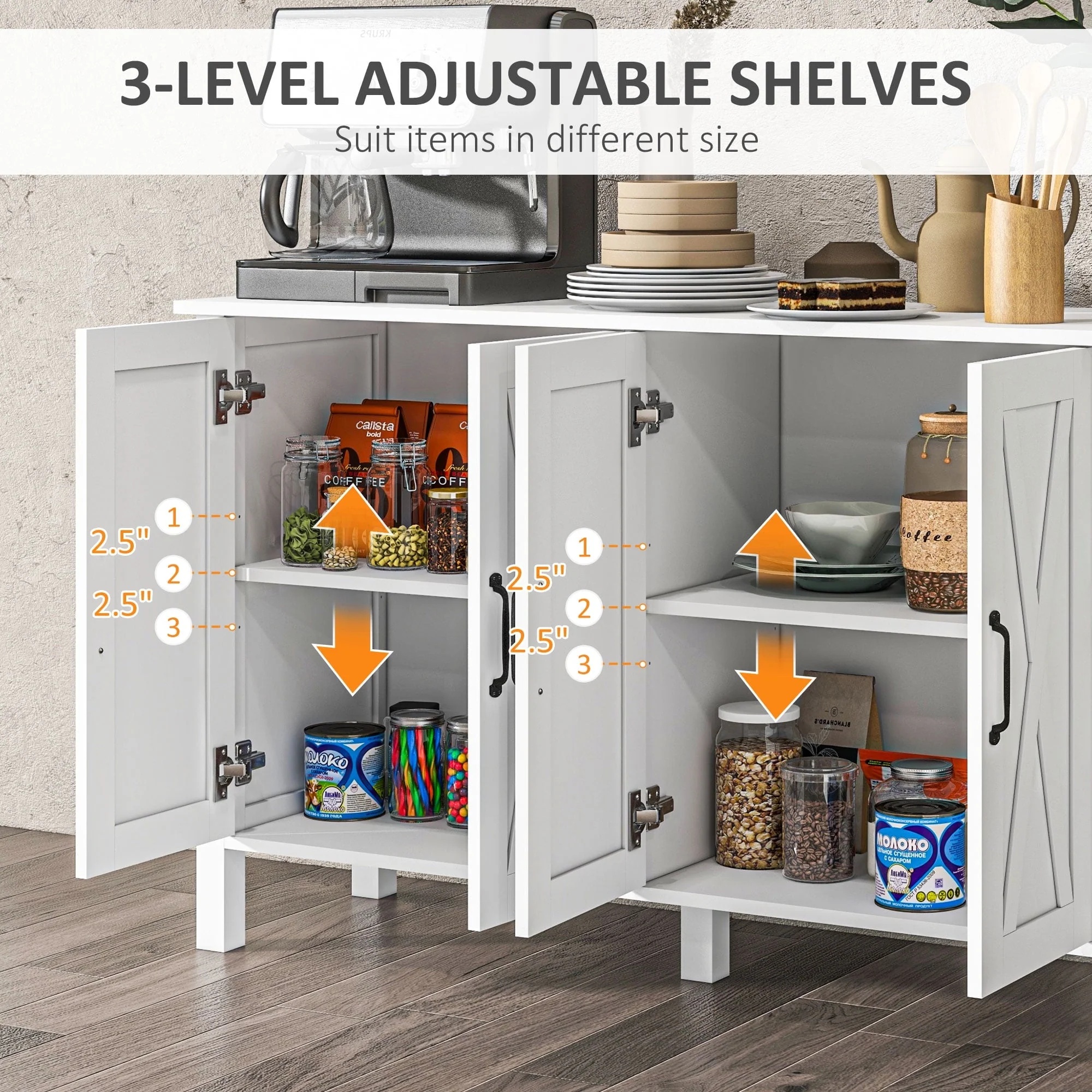 HOMCOM Buffet Sideboard, Coffee Bar Cabinet with Storage, White - Image 6